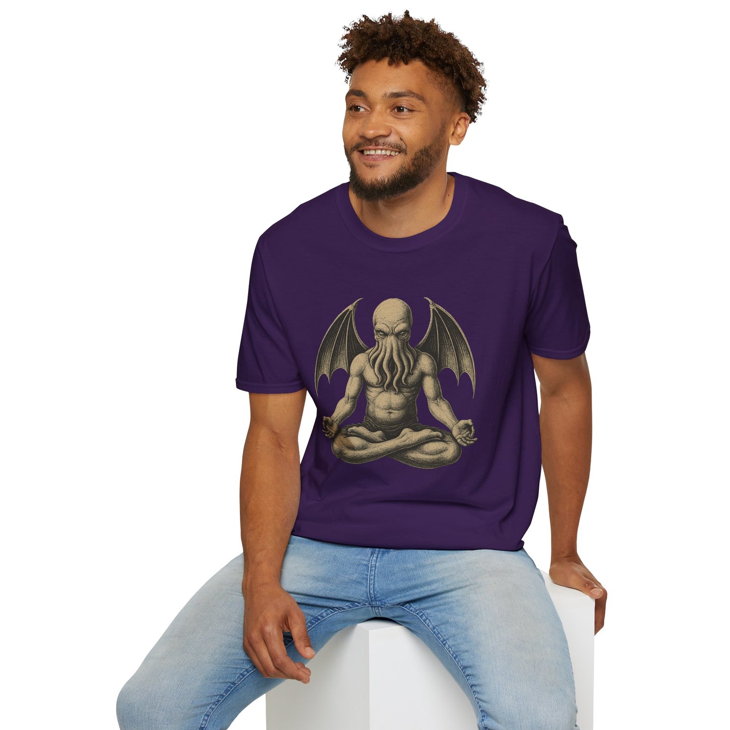 Meditating Cthulhu T-Shirt – Unisex Mythos Tee for Sci-Fi & Festival Fans - WhimSpin - https://whimspin.com