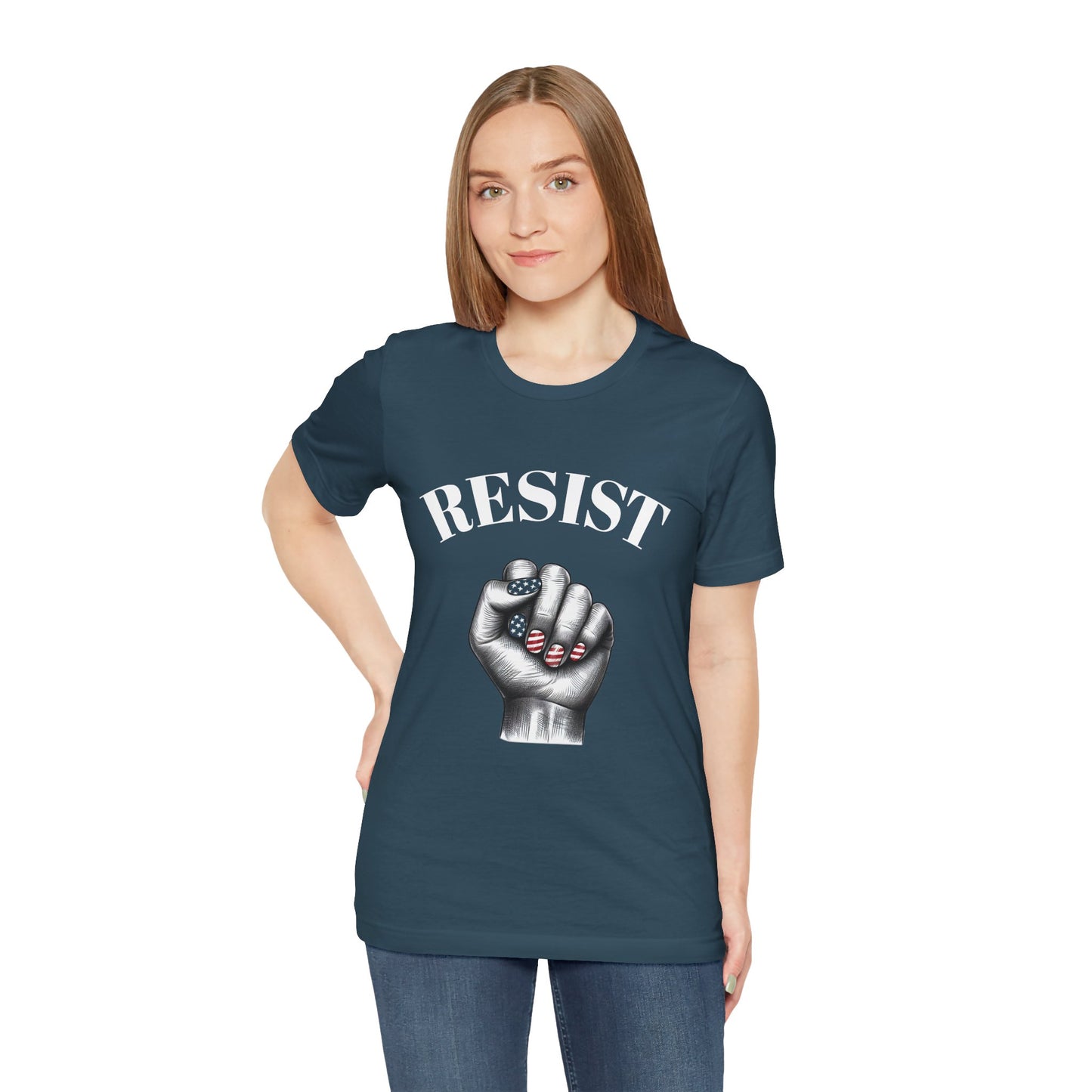 Resist Feminist Power Fist Tee – USA Flag Nails Protest Shirt - WhimSpin - https://whimspin.com