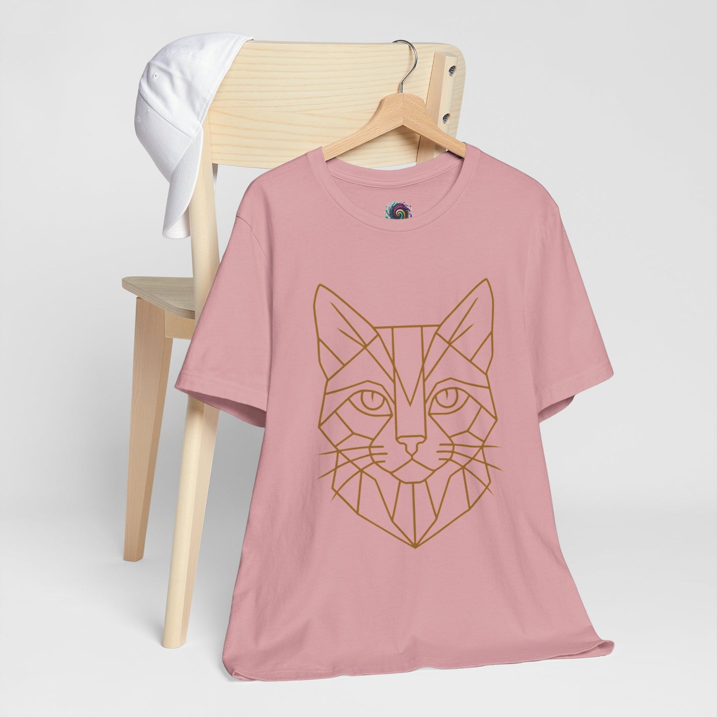 Geometric Cat T-Shirt – Minimalist Line Art Tee - WhimSpin - https://whimspin.com