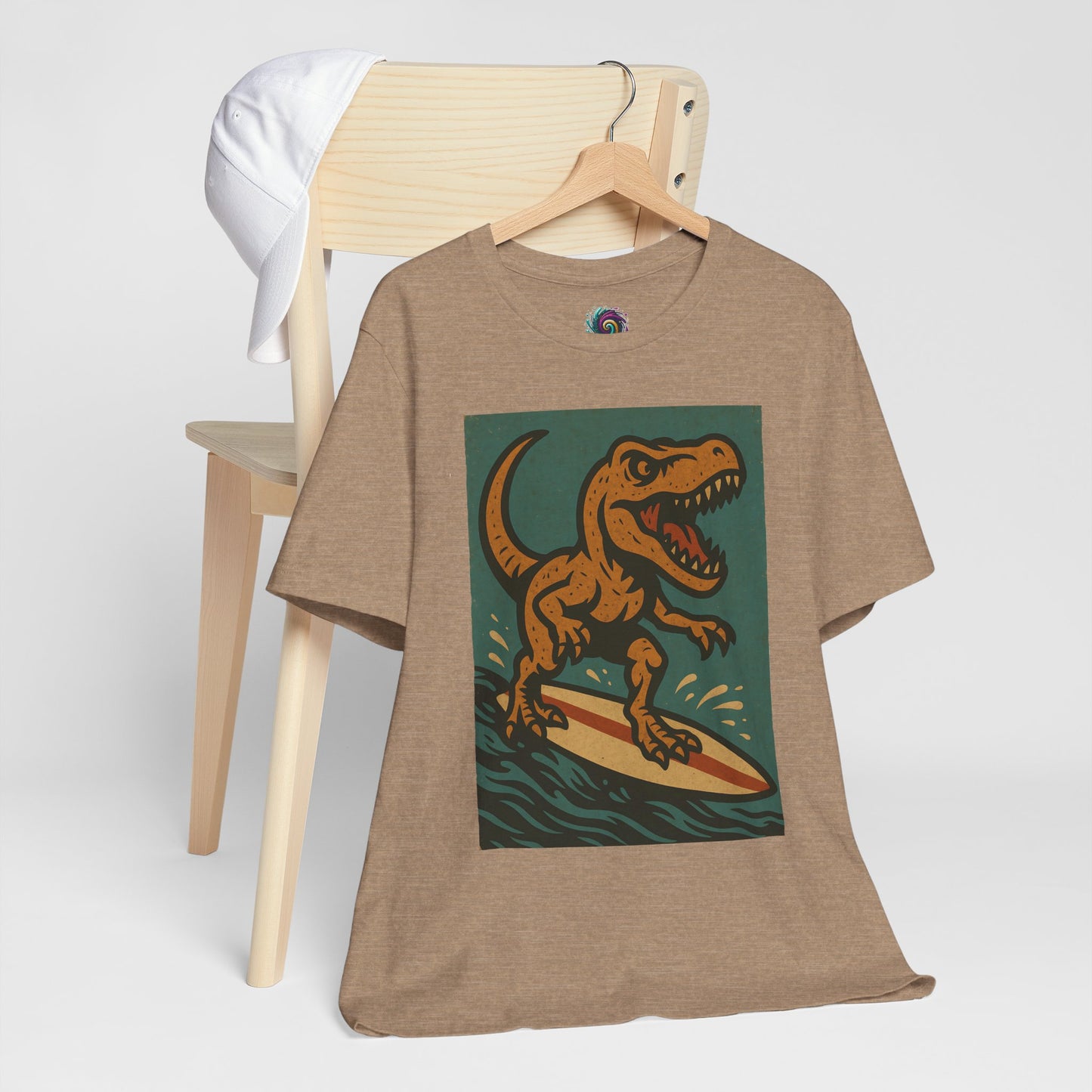 Surfing T-Rex T-Shirt – Funny Dinosaur Graphic Tee for Summer Vibes - WhimSpin - https://whimspin.com