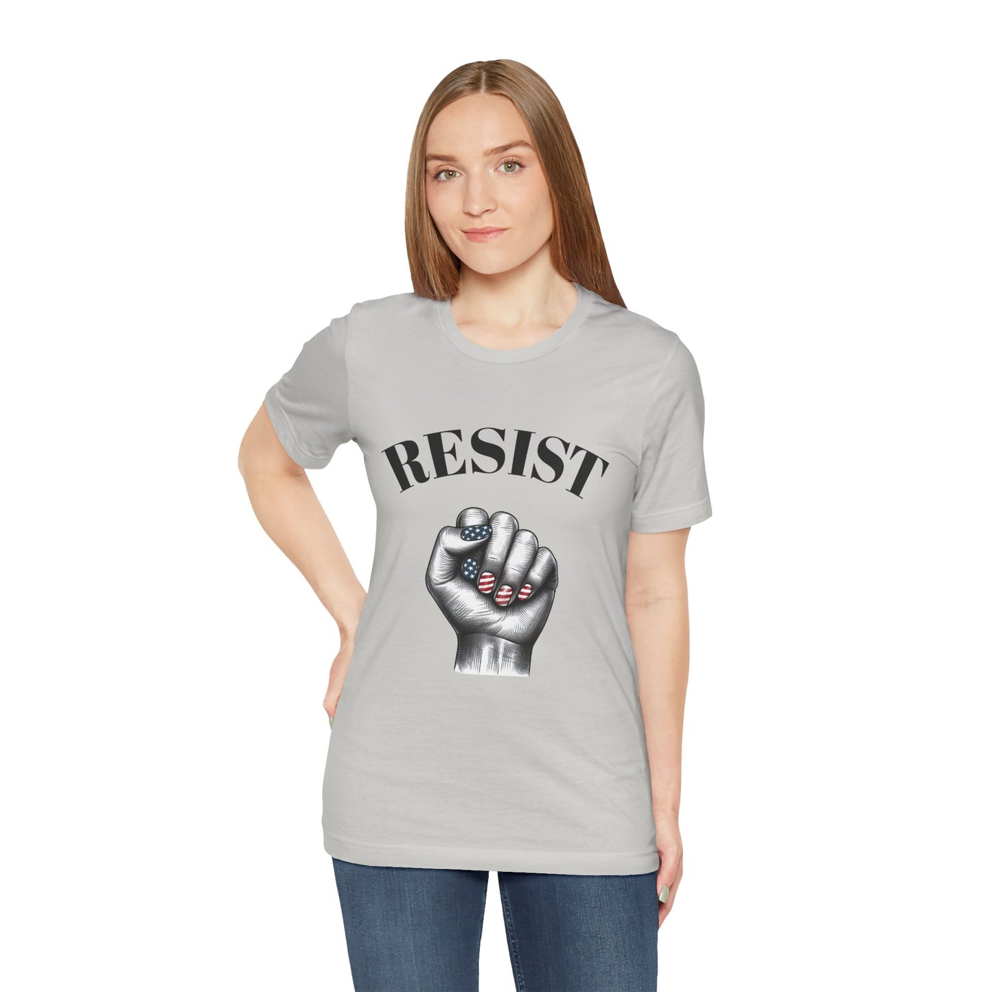 Resist Feminist Power Fist Tee – USA Flag Nails Protest Shirt - WhimSpin - https://whimspin.com