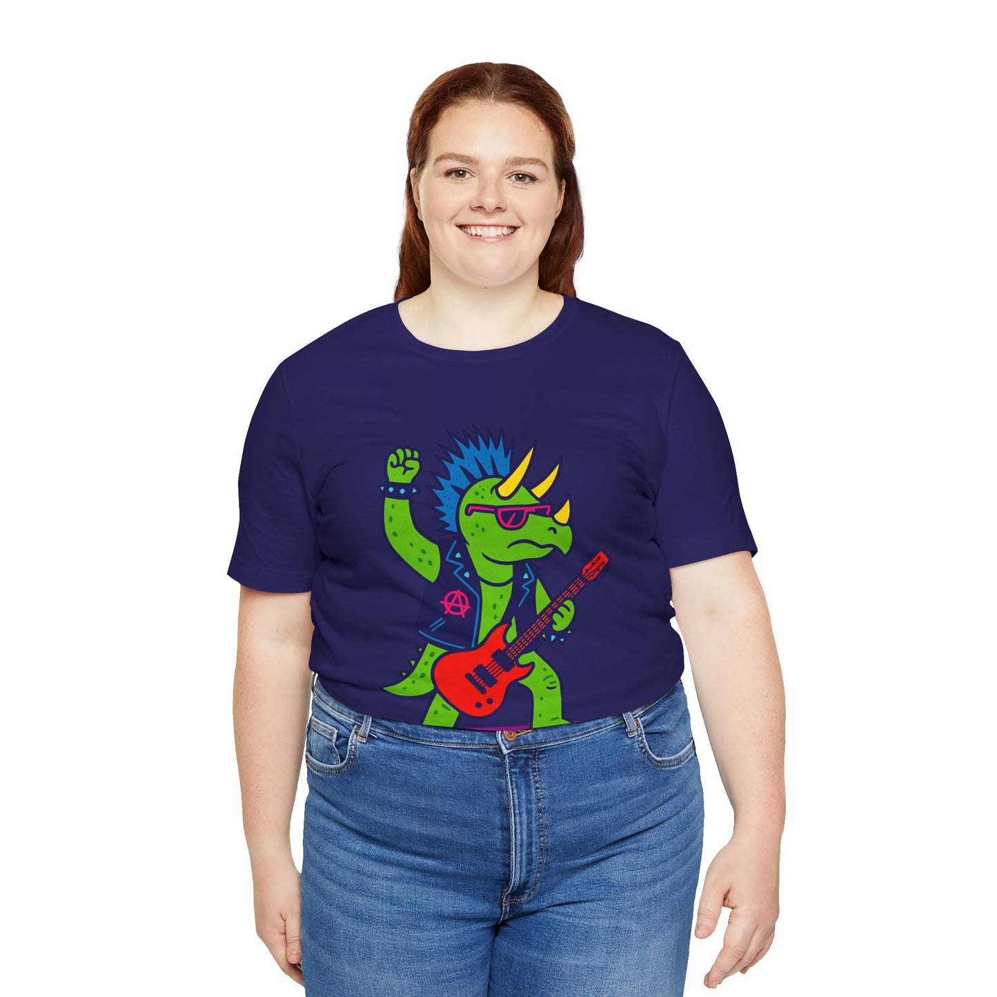 Punk Rocker Triceratops T-Shirt – Funny Dinosaur Tee for Adults