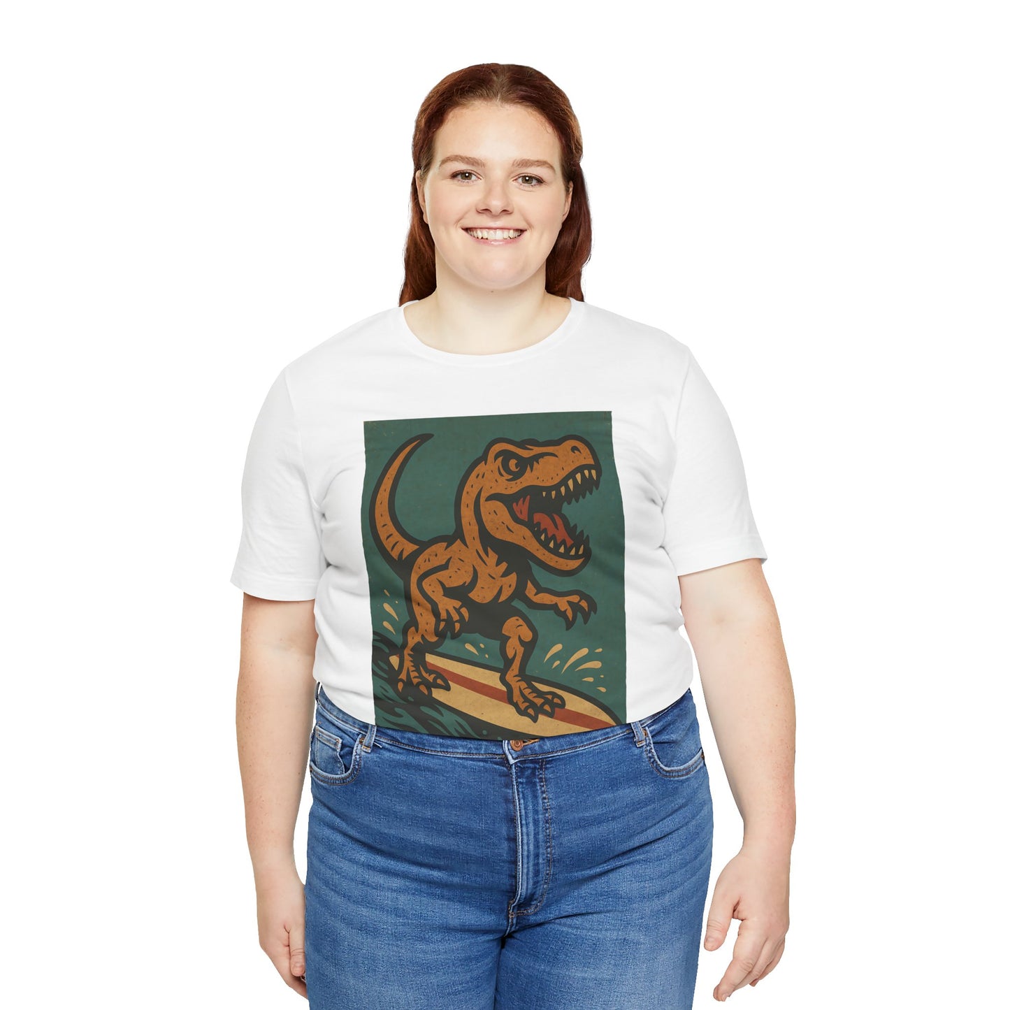 Surfing T-Rex T-Shirt – Funny Dinosaur Graphic Tee for Summer Vibes - WhimSpin - https://whimspin.com