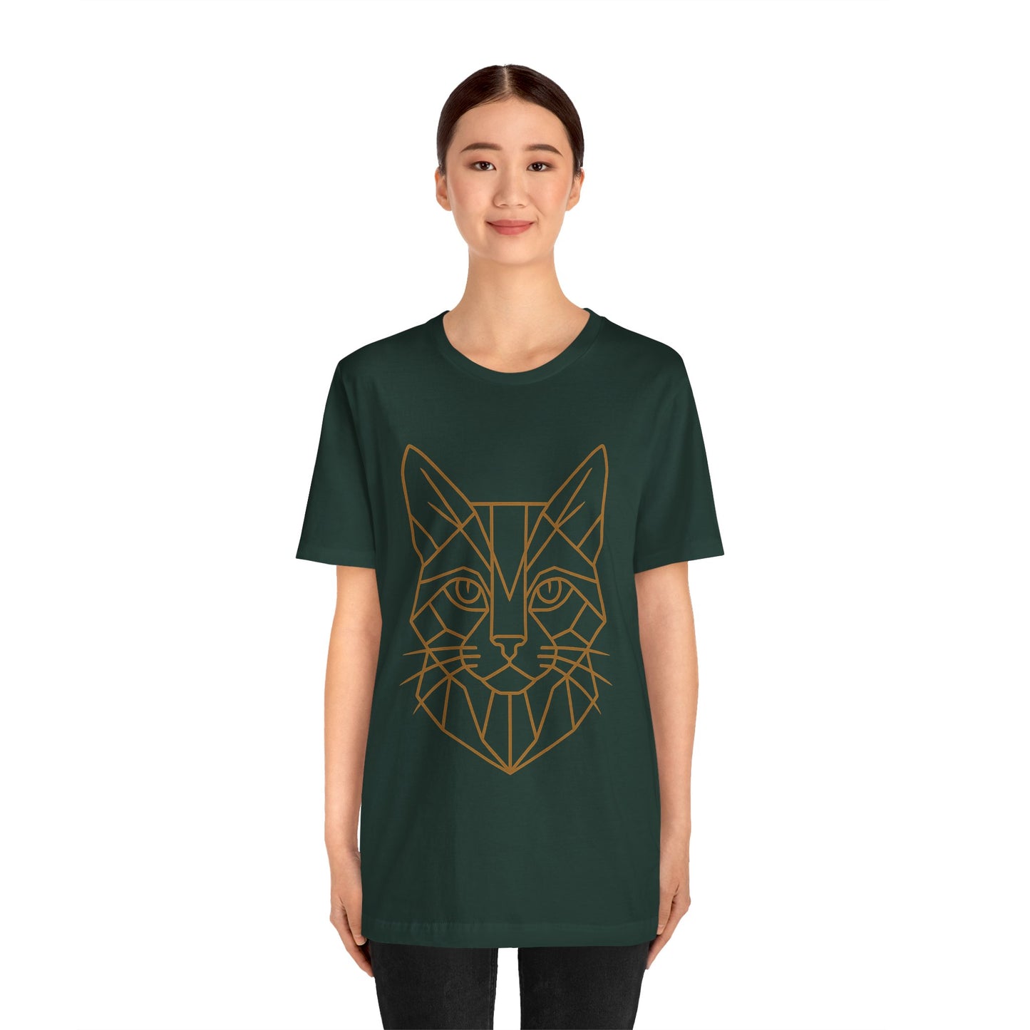 Geometric Cat T-Shirt – Minimalist Line Art Tee - WhimSpin - https://whimspin.com