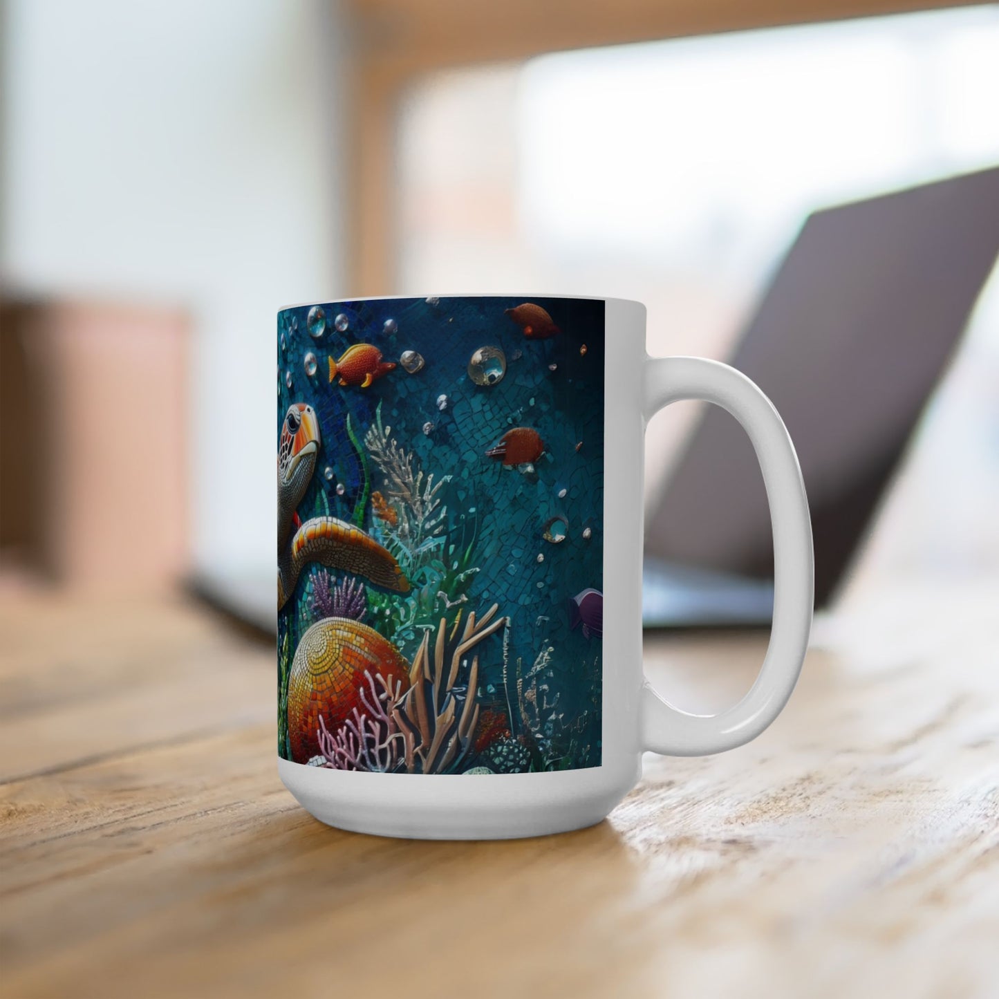 Ocean Mosaic Turtle Mug – Artistic Sea Life Coffee Cup - WhimSpin - https://whimspin.com