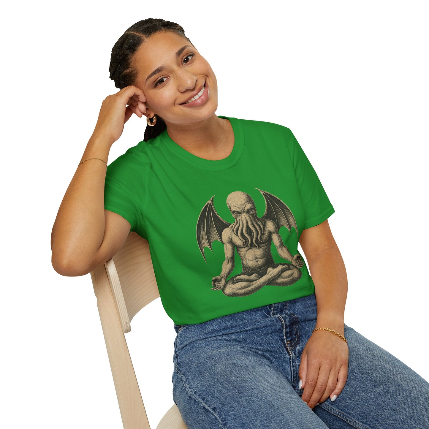 Meditating Cthulhu T-Shirt – Unisex Mythos Tee for Sci-Fi & Festival Fans - WhimSpin - https://whimspin.com