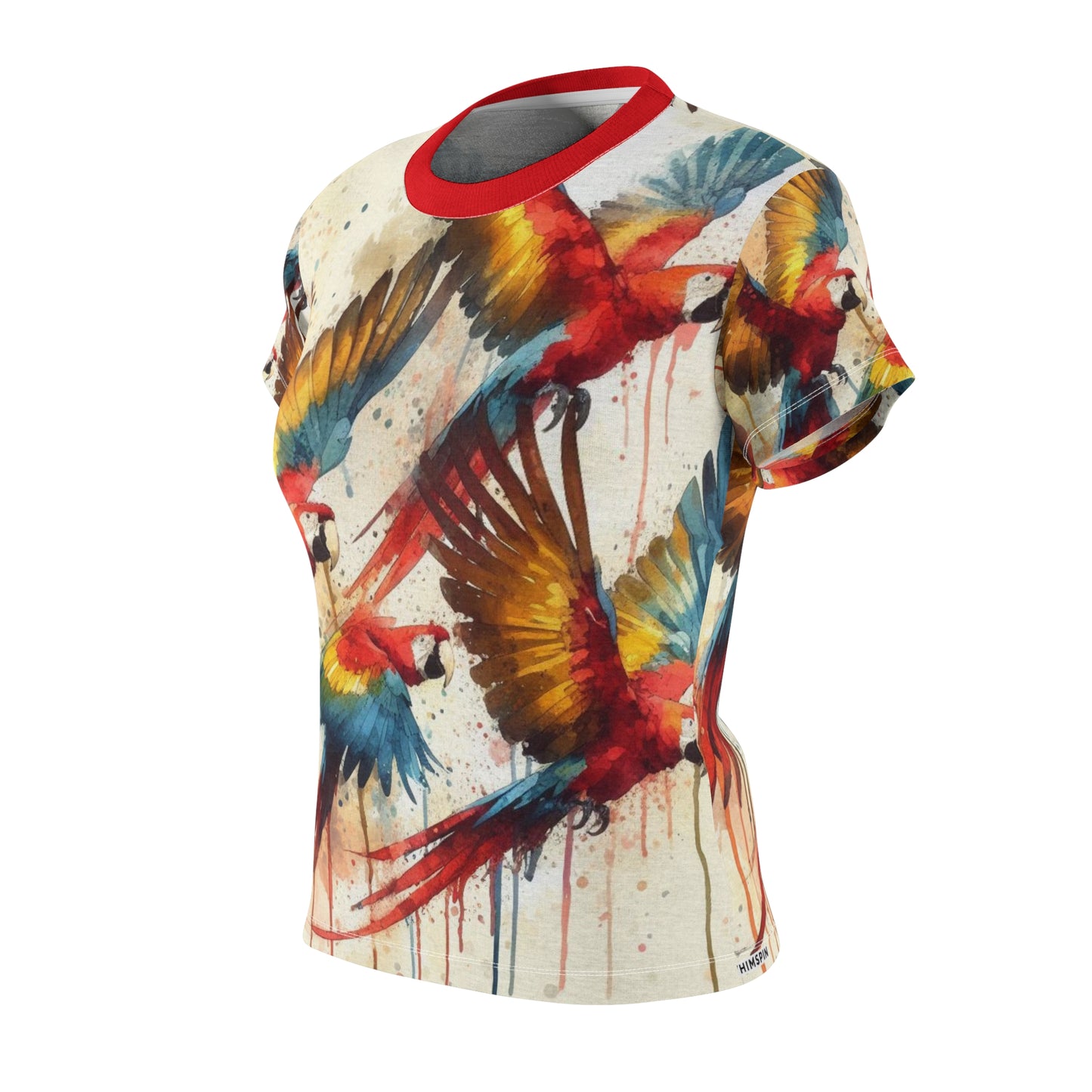 Flying Macaws Tee – Watercolor All-Over Tropical Bird Shirt