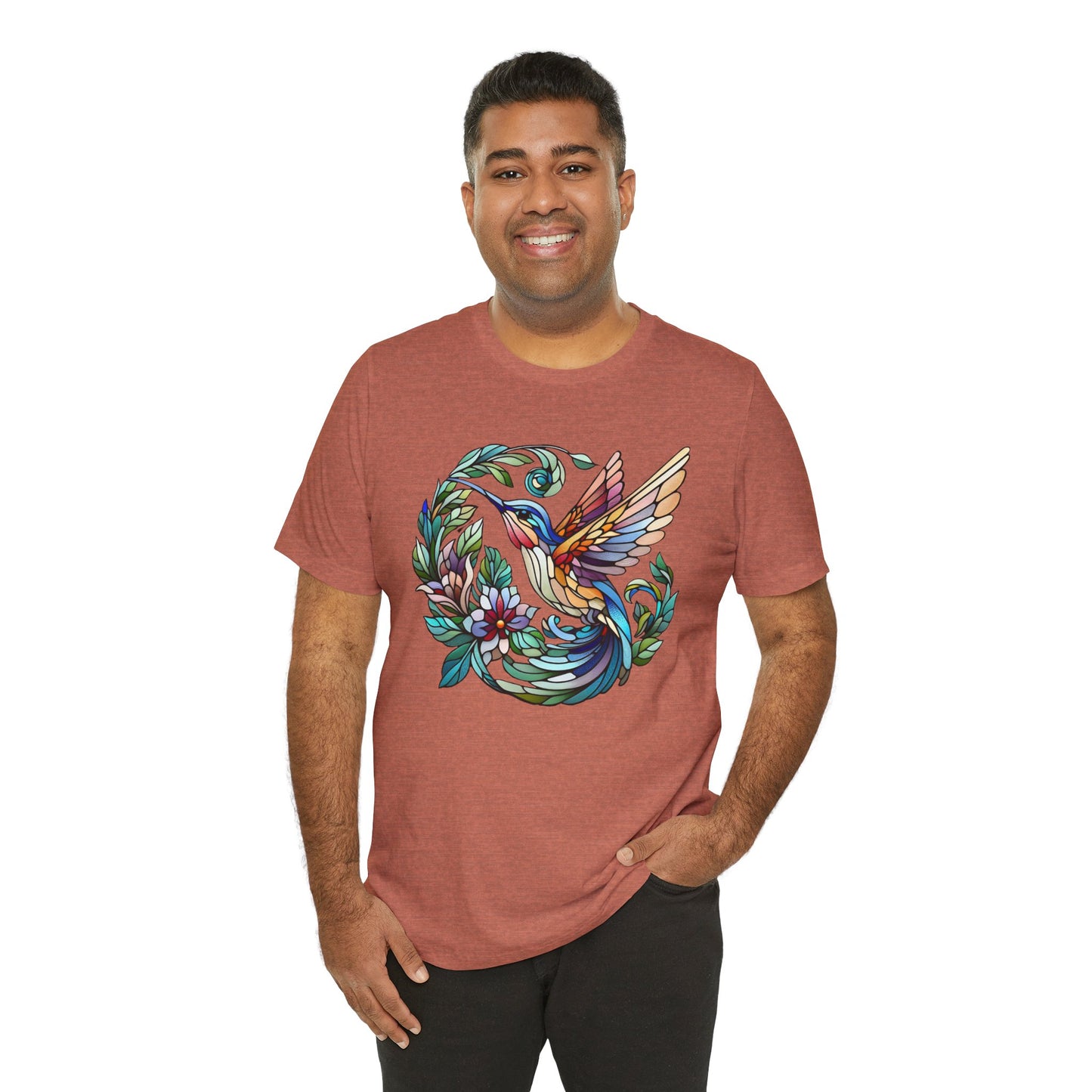 Stained Glass Hummingbird Tee – Vibrant Nature Shirt