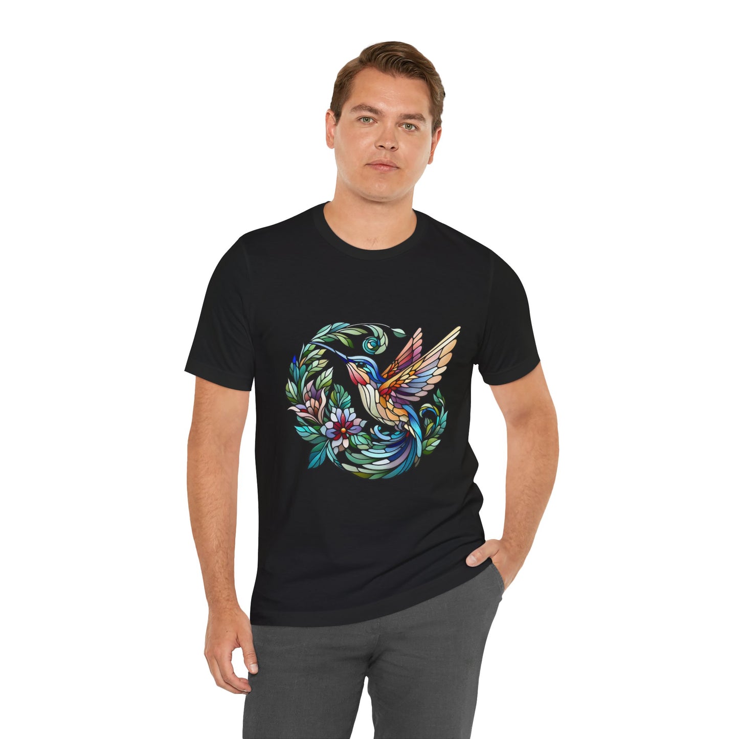 Stained Glass Hummingbird Tee – Vibrant Nature Shirt