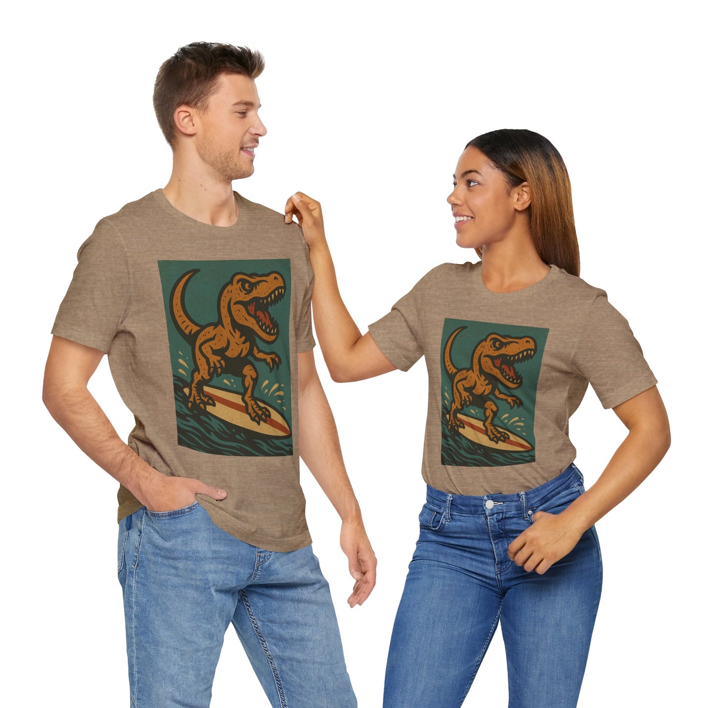 Surfing T-Rex T-Shirt – Funny Dinosaur Graphic Tee for Summer Vibes - WhimSpin - https://whimspin.com