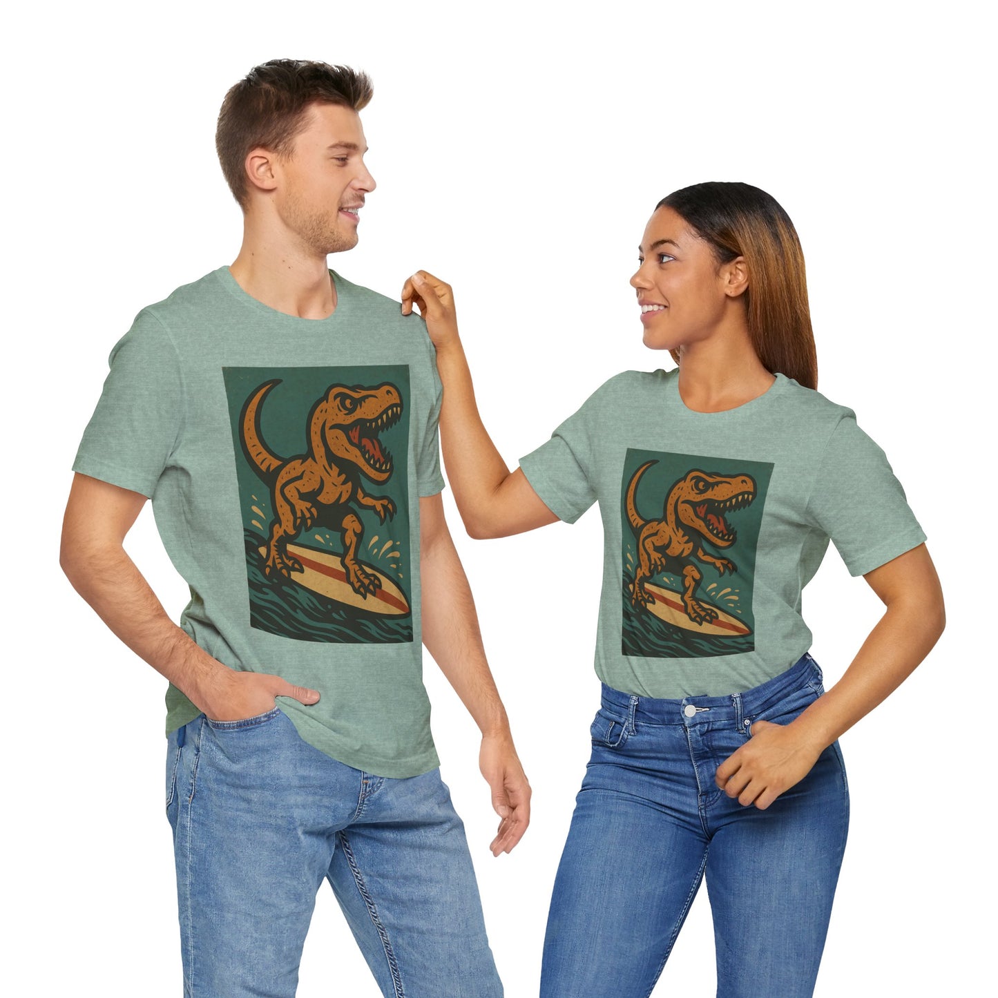 Surfing T-Rex T-Shirt – Funny Dinosaur Graphic Tee for Summer Vibes - WhimSpin - https://whimspin.com