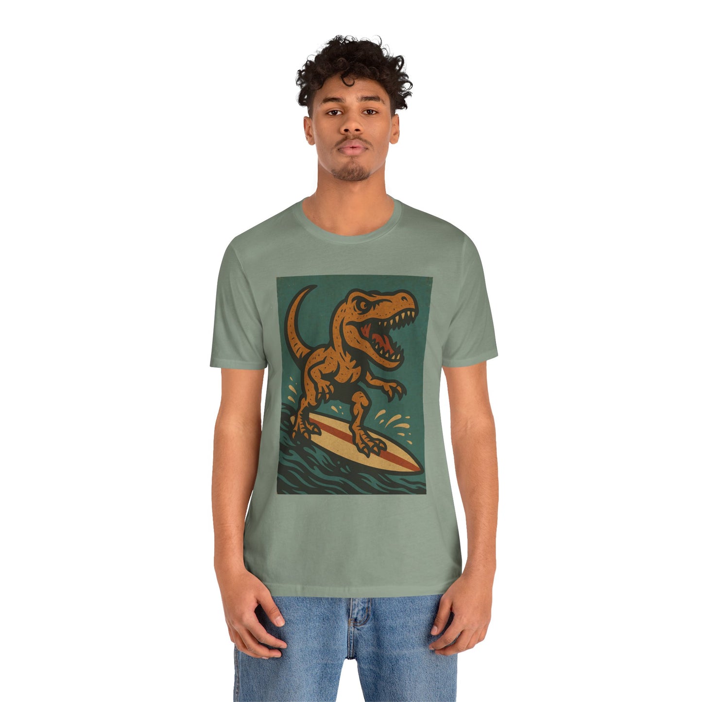 Surfing T-Rex T-Shirt – Funny Dinosaur Graphic Tee for Summer Vibes - WhimSpin - https://whimspin.com