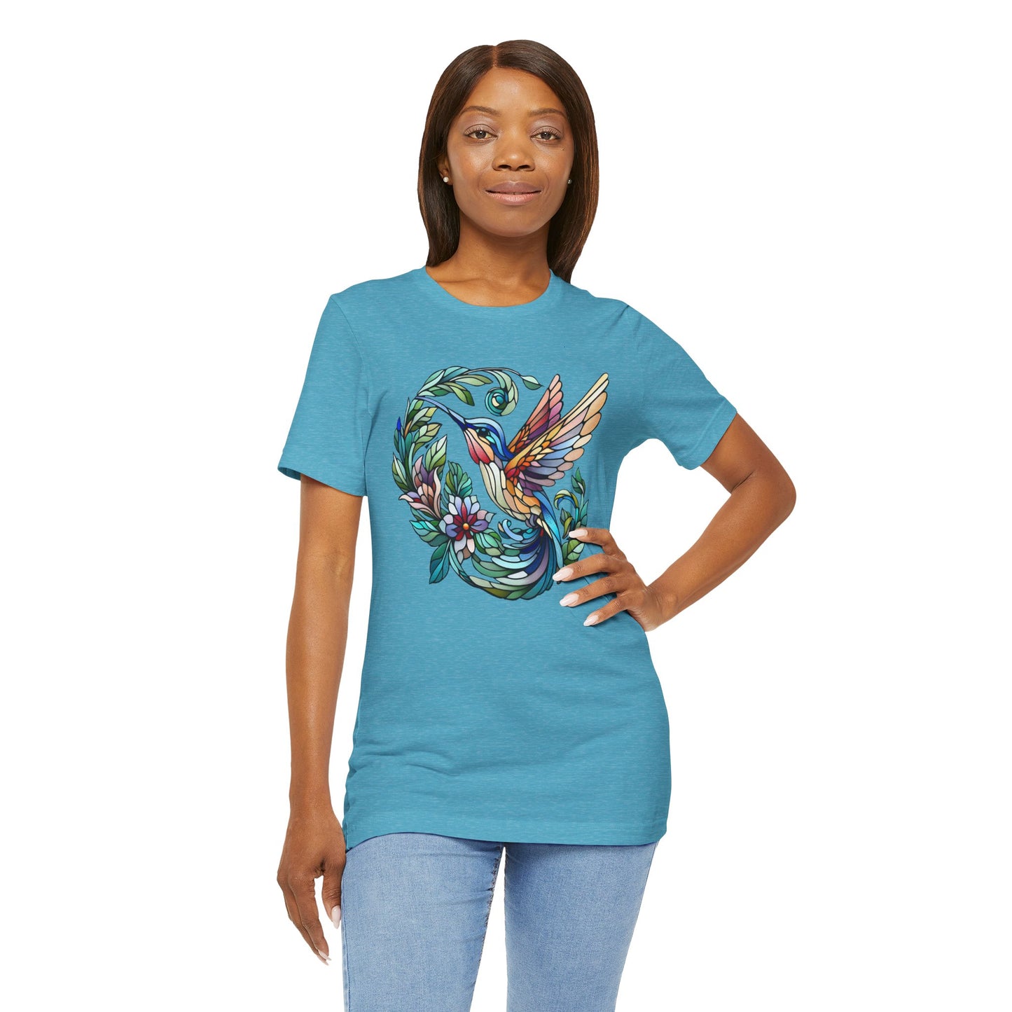 Stained Glass Hummingbird Tee – Vibrant Nature Shirt