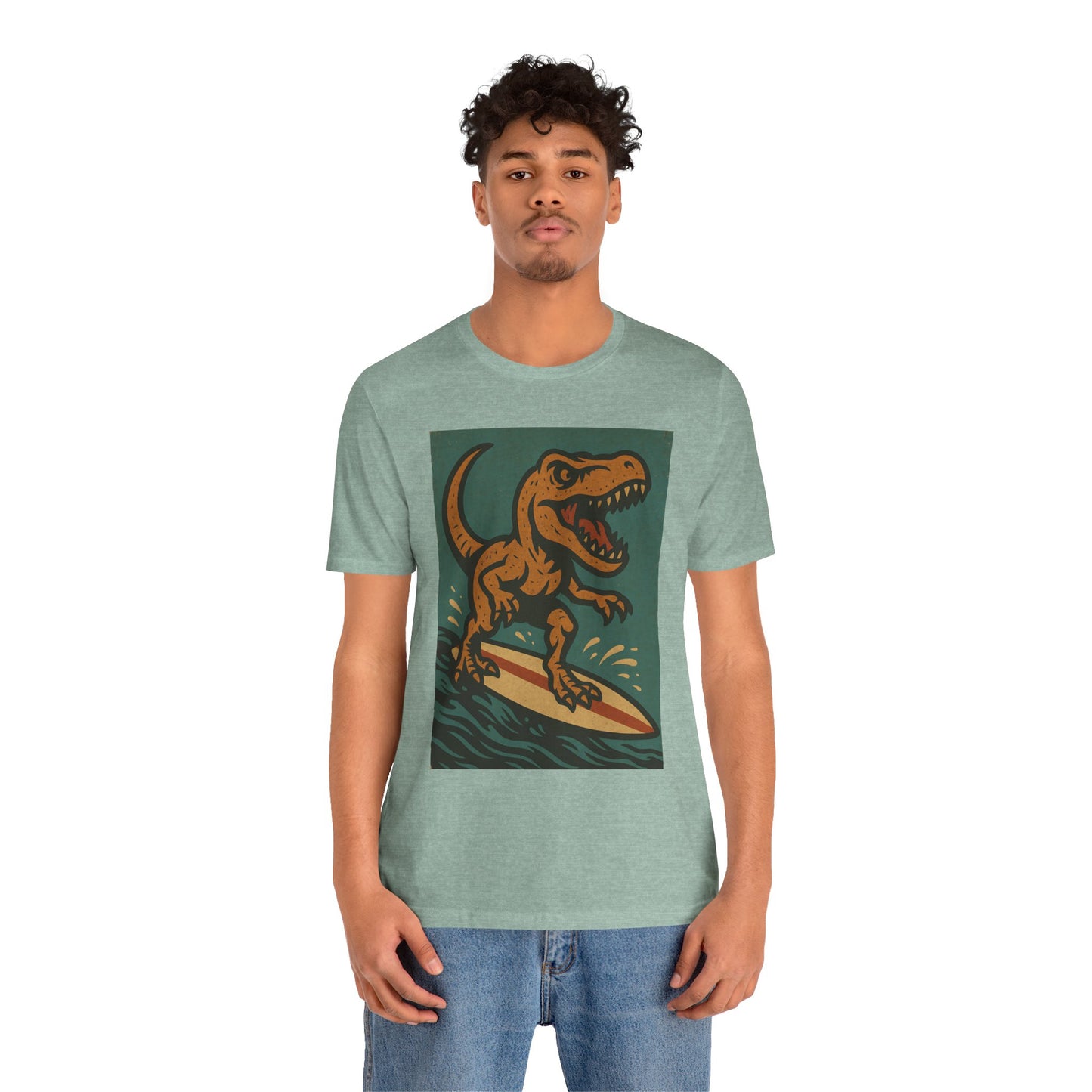 Surfing T-Rex T-Shirt – Funny Dinosaur Graphic Tee for Summer Vibes - WhimSpin - https://whimspin.com