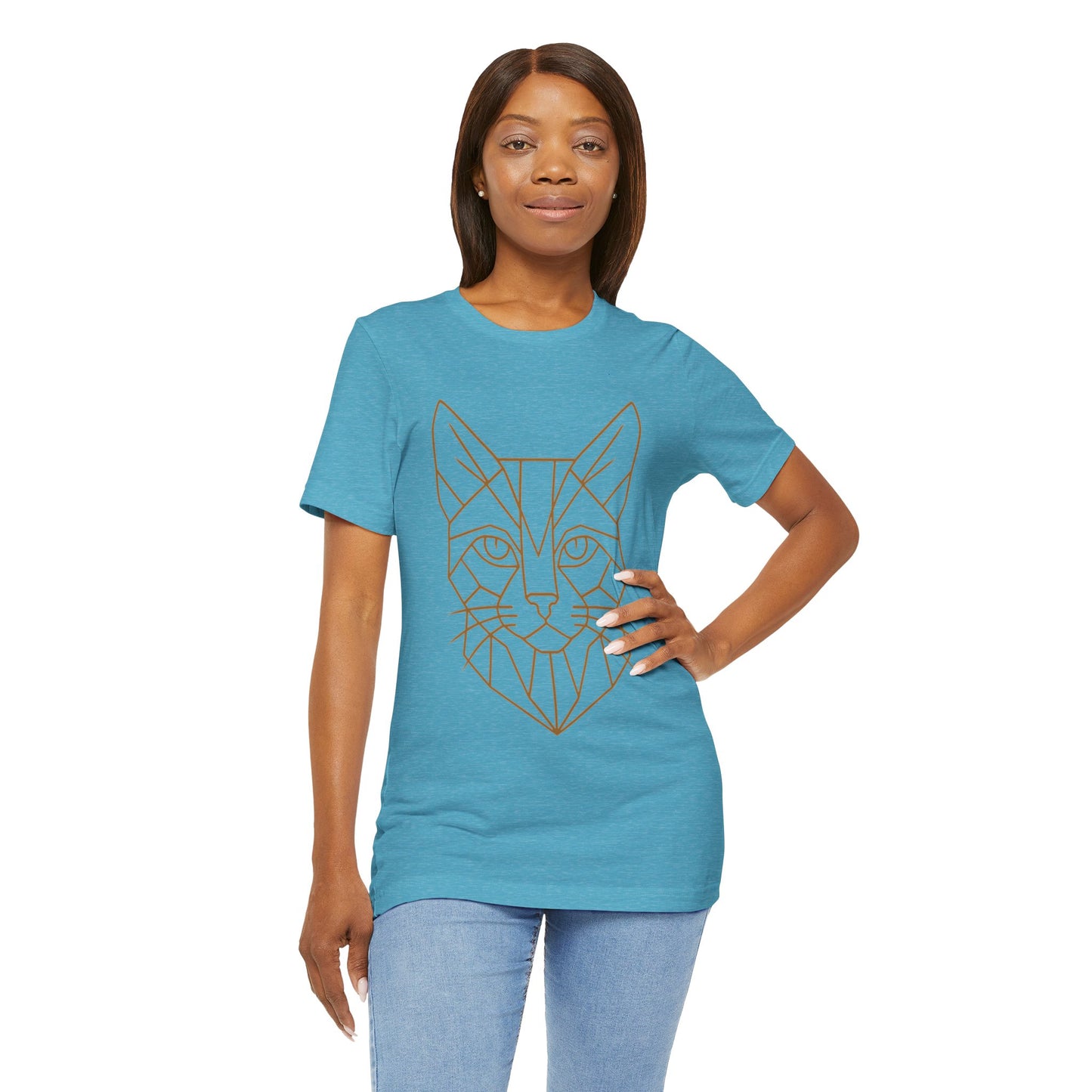 Geometric Cat T-Shirt – Minimalist Line Art Tee - WhimSpin - https://whimspin.com