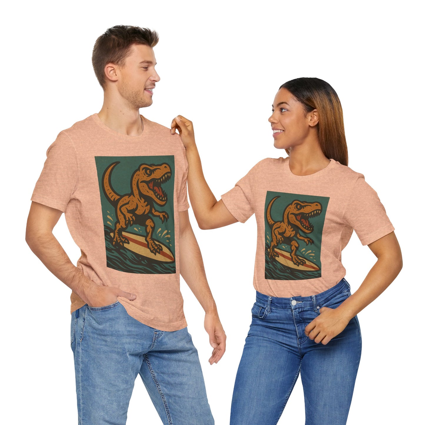 Surfing T-Rex T-Shirt – Funny Dinosaur Graphic Tee for Summer Vibes - WhimSpin - https://whimspin.com