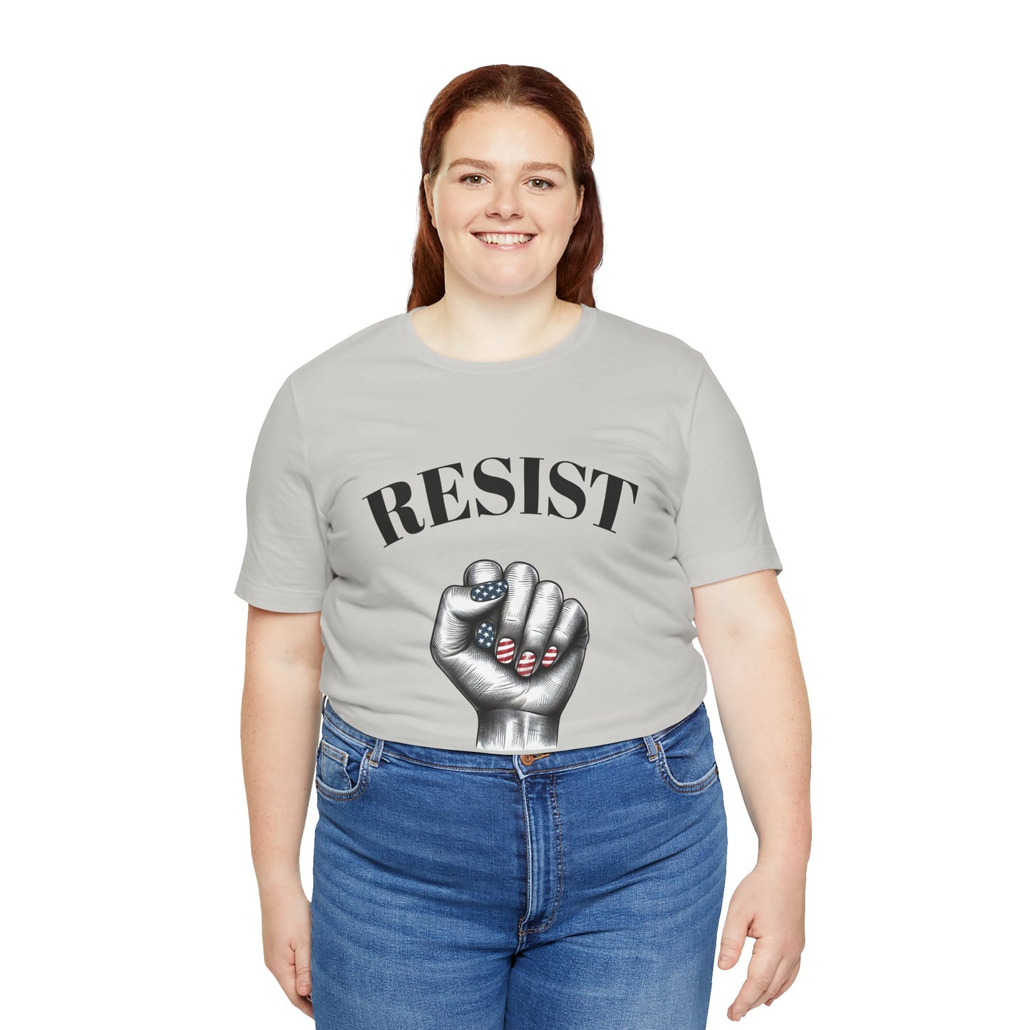 Resist Feminist Power Fist Tee – USA Flag Nails Protest Shirt - WhimSpin - https://whimspin.com