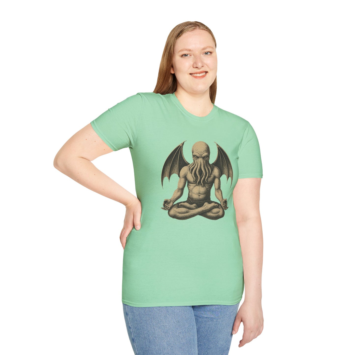 Meditating Cthulhu T-Shirt – Unisex Mythos Tee for Sci-Fi & Festival Fans - WhimSpin - https://whimspin.com