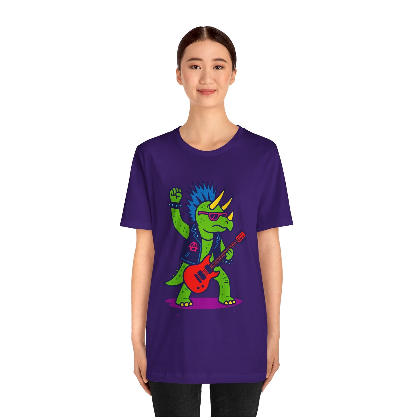 Punk Rocker Triceratops T-Shirt – Funny Dinosaur Tee for Adults