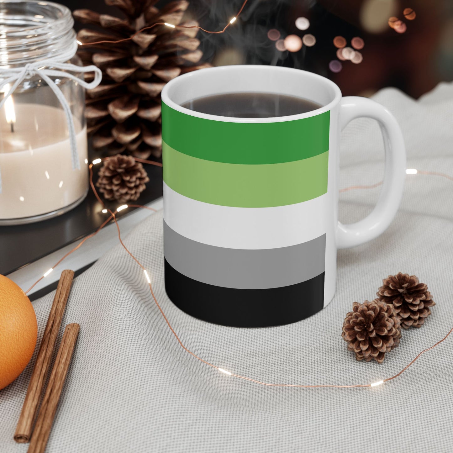 Aromantic Pride Flag Mug – Green Stripe LGBTQ+ Ceramic Cup