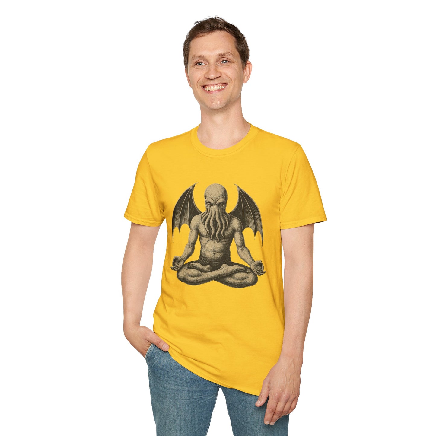 Meditating Cthulhu T-Shirt – Unisex Mythos Tee for Sci-Fi & Festival Fans - WhimSpin - https://whimspin.com