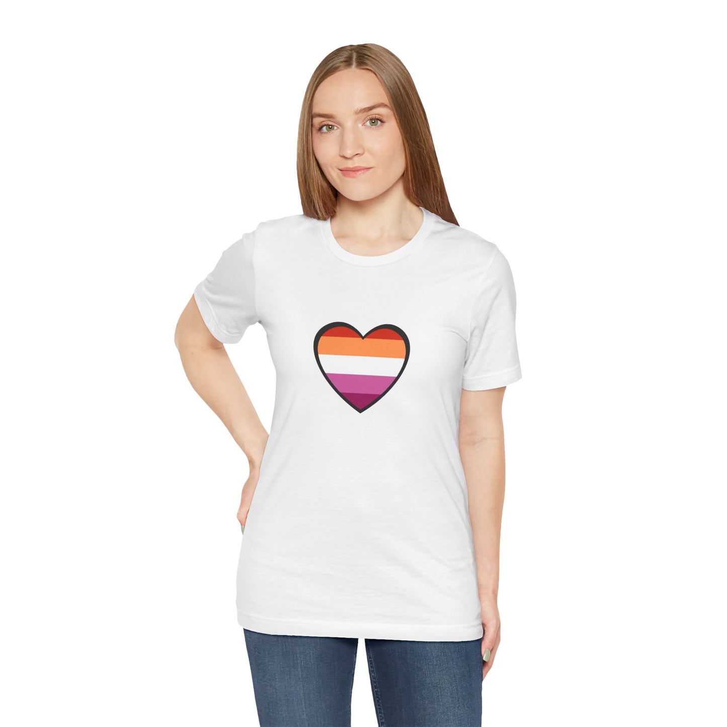 Lesbian Pride Flag Heart T-Shirt – Bold LGBTQ+ Graphic Tee - WhimSpin - https://whimspin.com