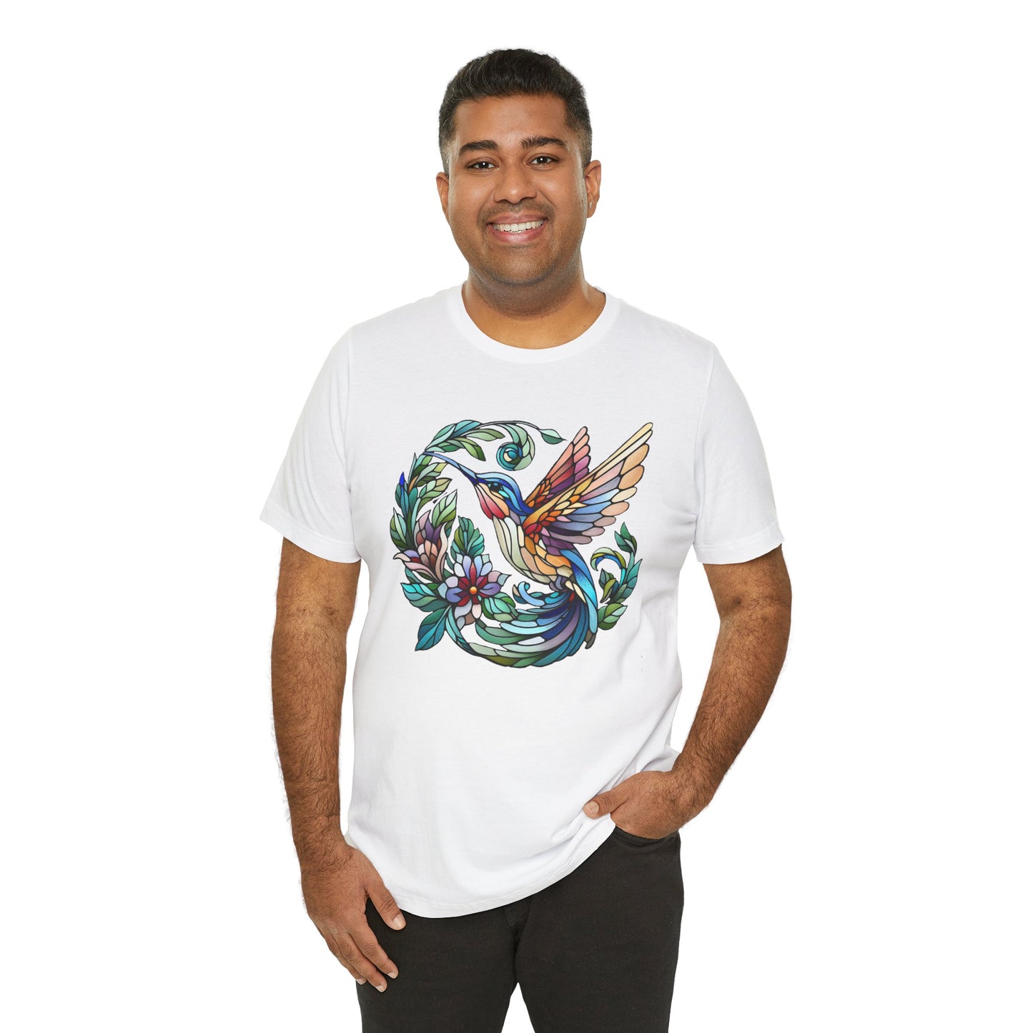 Stained Glass Hummingbird Tee – Vibrant Nature Shirt