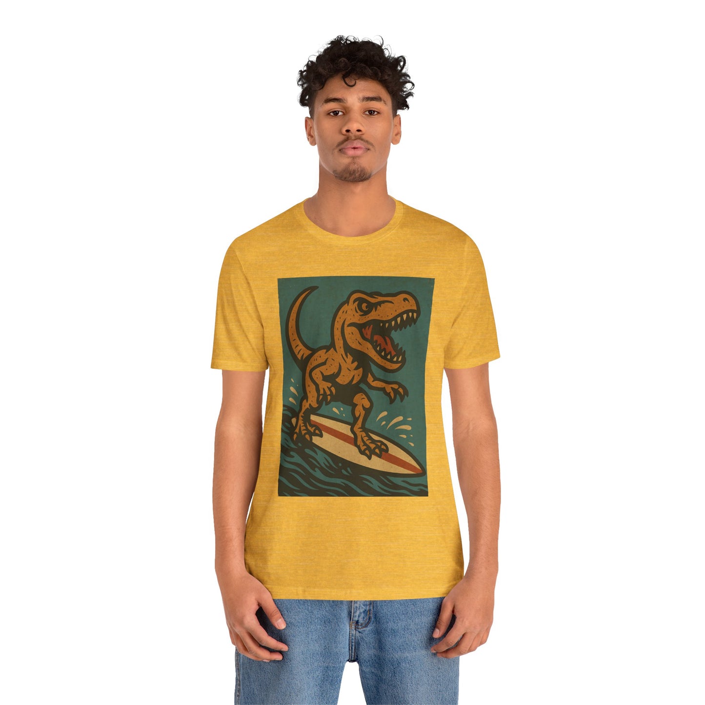 Surfing T-Rex T-Shirt – Funny Dinosaur Graphic Tee for Summer Vibes - WhimSpin - https://whimspin.com