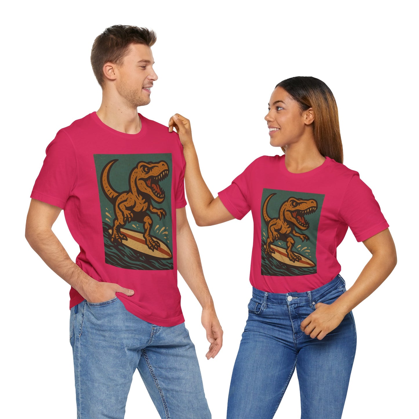 Surfing T-Rex T-Shirt – Funny Dinosaur Graphic Tee for Summer Vibes - WhimSpin - https://whimspin.com