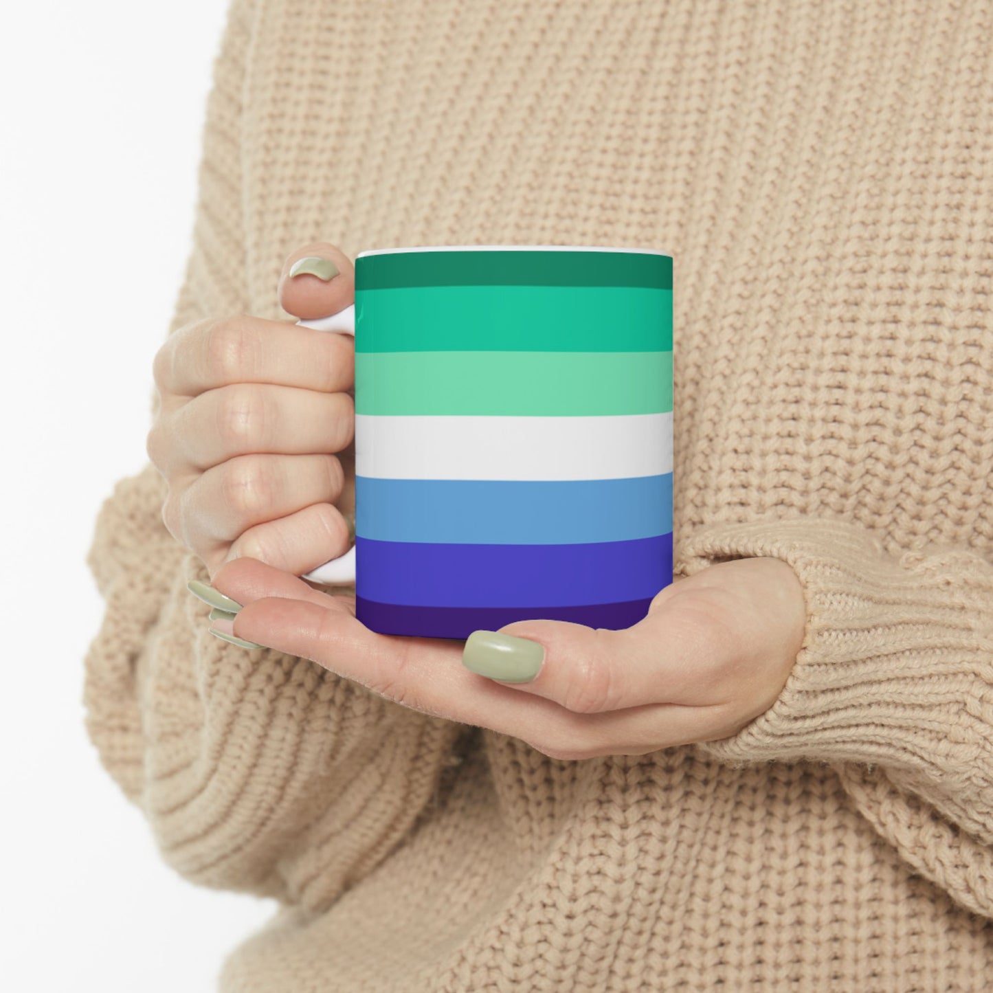 Gay Men’s Pride Flag Mug – Green and Blue LGBTQ+ Ceramic Cup