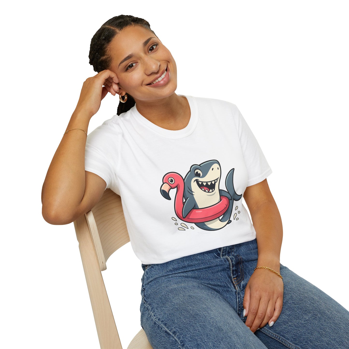 Shark & Flamingo Floatie T-Shirt – Funny Beach & Pool Day Tee