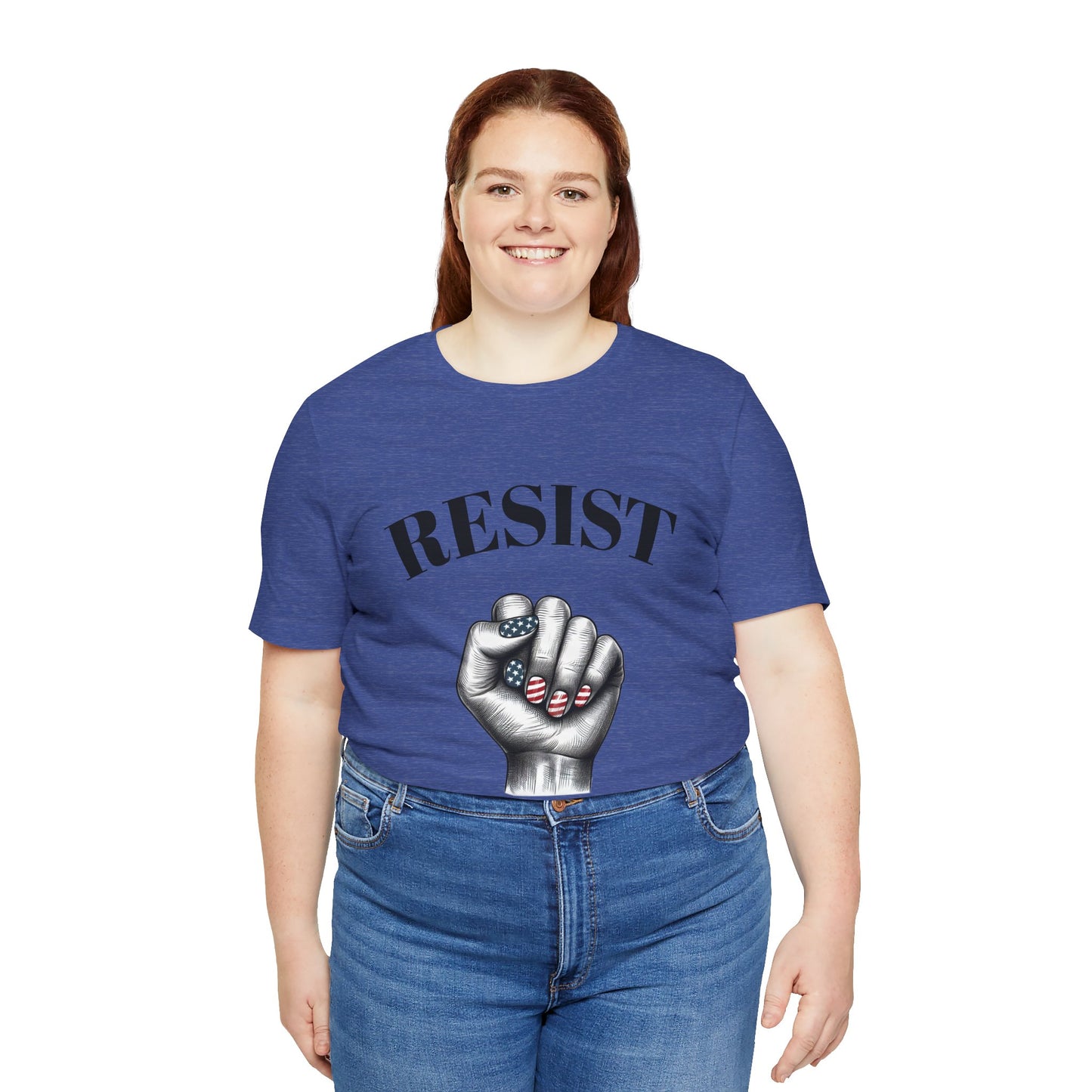 Resist Feminist Power Fist Tee – USA Flag Nails Protest Shirt - WhimSpin - https://whimspin.com