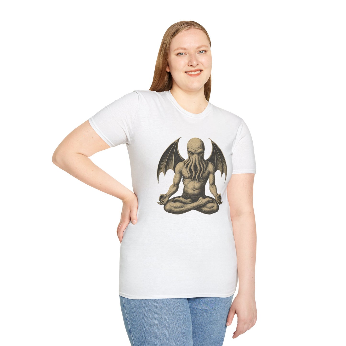 Meditating Cthulhu T-Shirt – Unisex Mythos Tee for Sci-Fi & Festival Fans - WhimSpin - https://whimspin.com