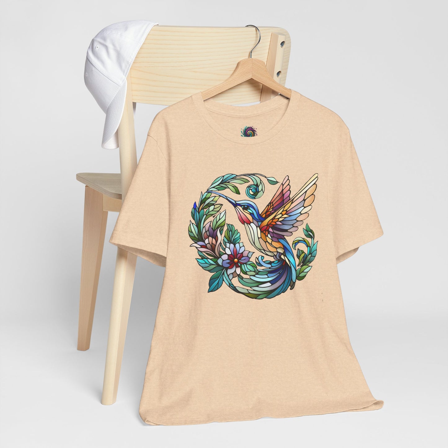 Stained Glass Hummingbird Tee – Vibrant Nature Shirt
