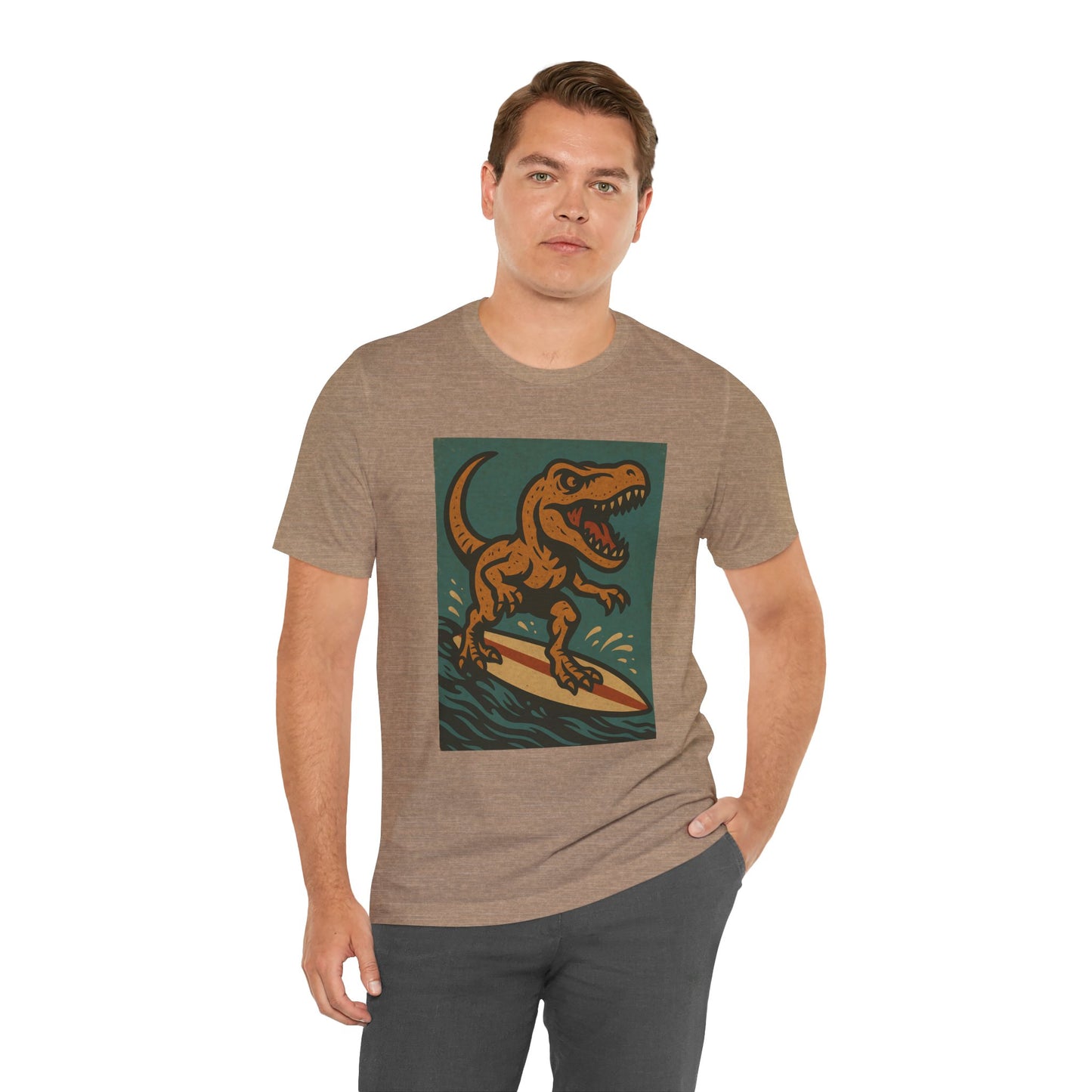 Surfing T-Rex T-Shirt – Funny Dinosaur Surfing Graphic Tee