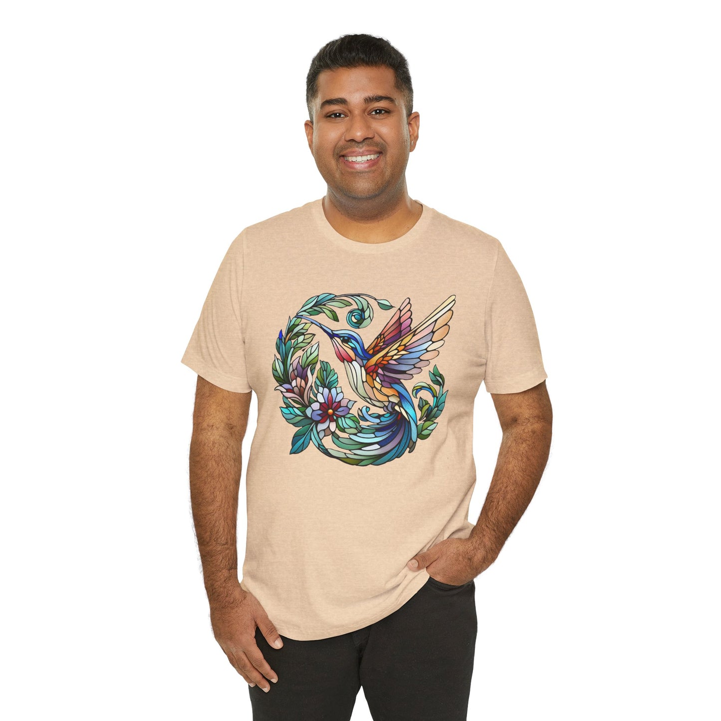 Stained Glass Hummingbird Tee – Vibrant Nature Shirt