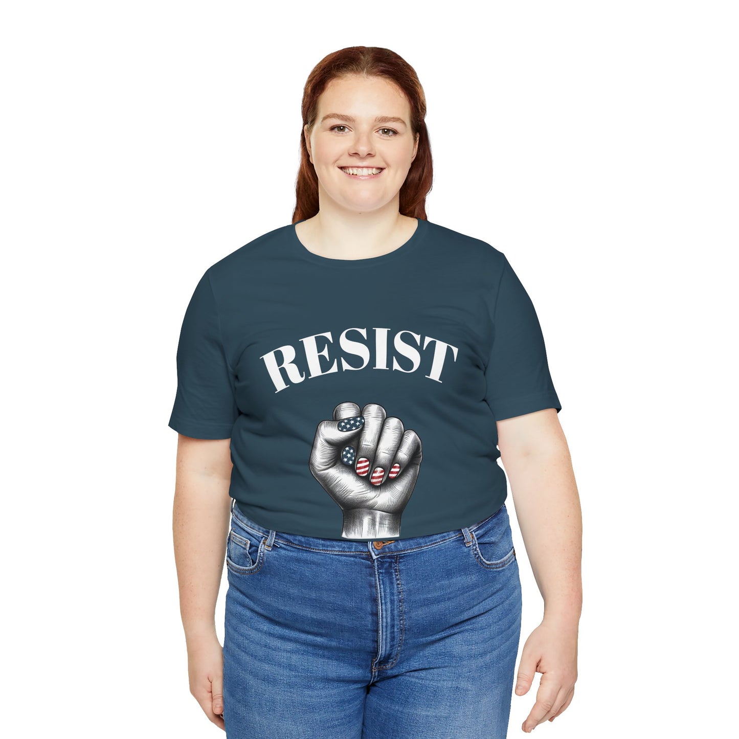 Resist Feminist Power Fist Tee – USA Flag Nails Protest Shirt - WhimSpin - https://whimspin.com