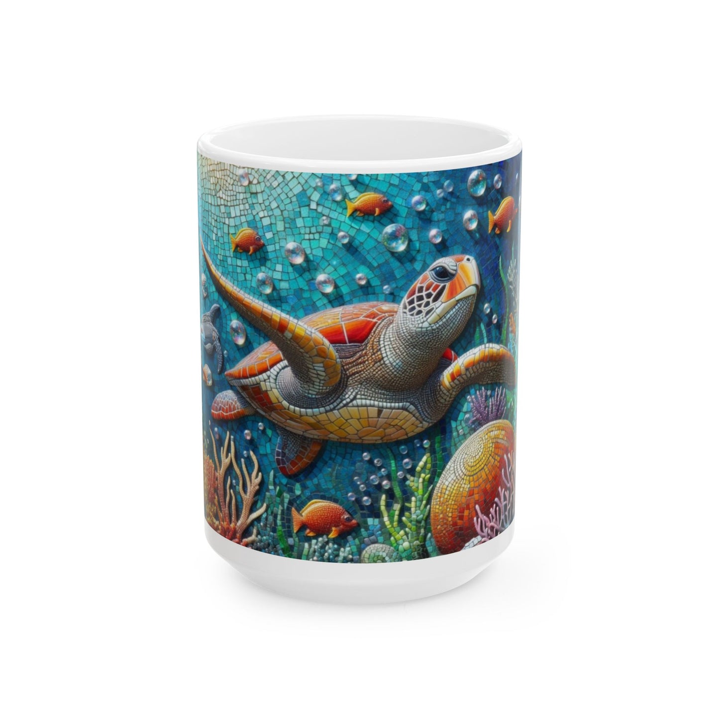 Ocean Mosaic Turtle Mug – Artistic Sea Life Coffee Cup - WhimSpin - https://whimspin.com
