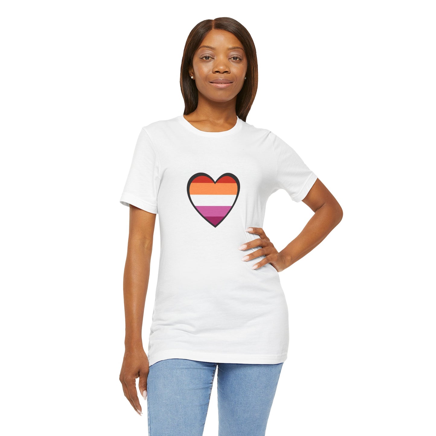 Lesbian Pride Flag Heart T-Shirt – Bold LGBTQ+ Graphic Tee - WhimSpin - https://whimspin.com