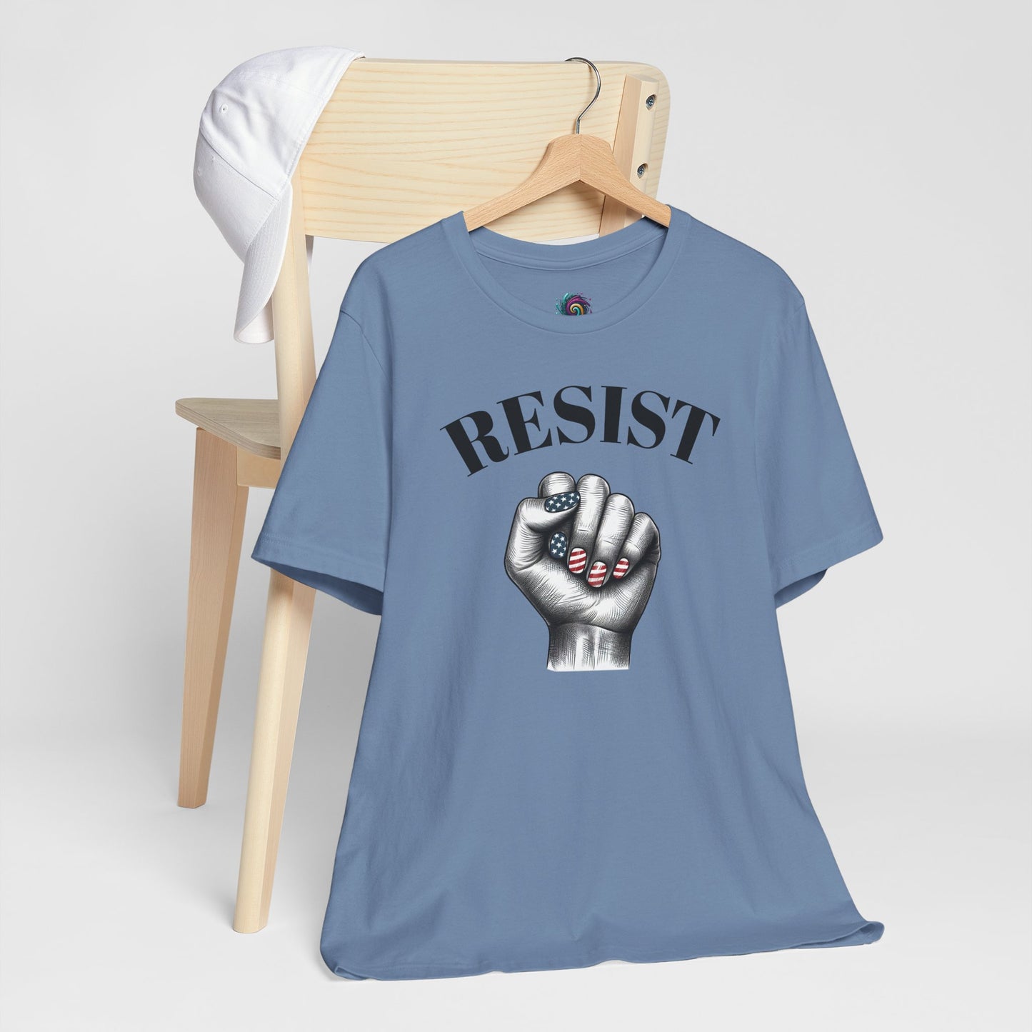 Resist Feminist Power Fist Tee – USA Flag Nails Protest Shirt
