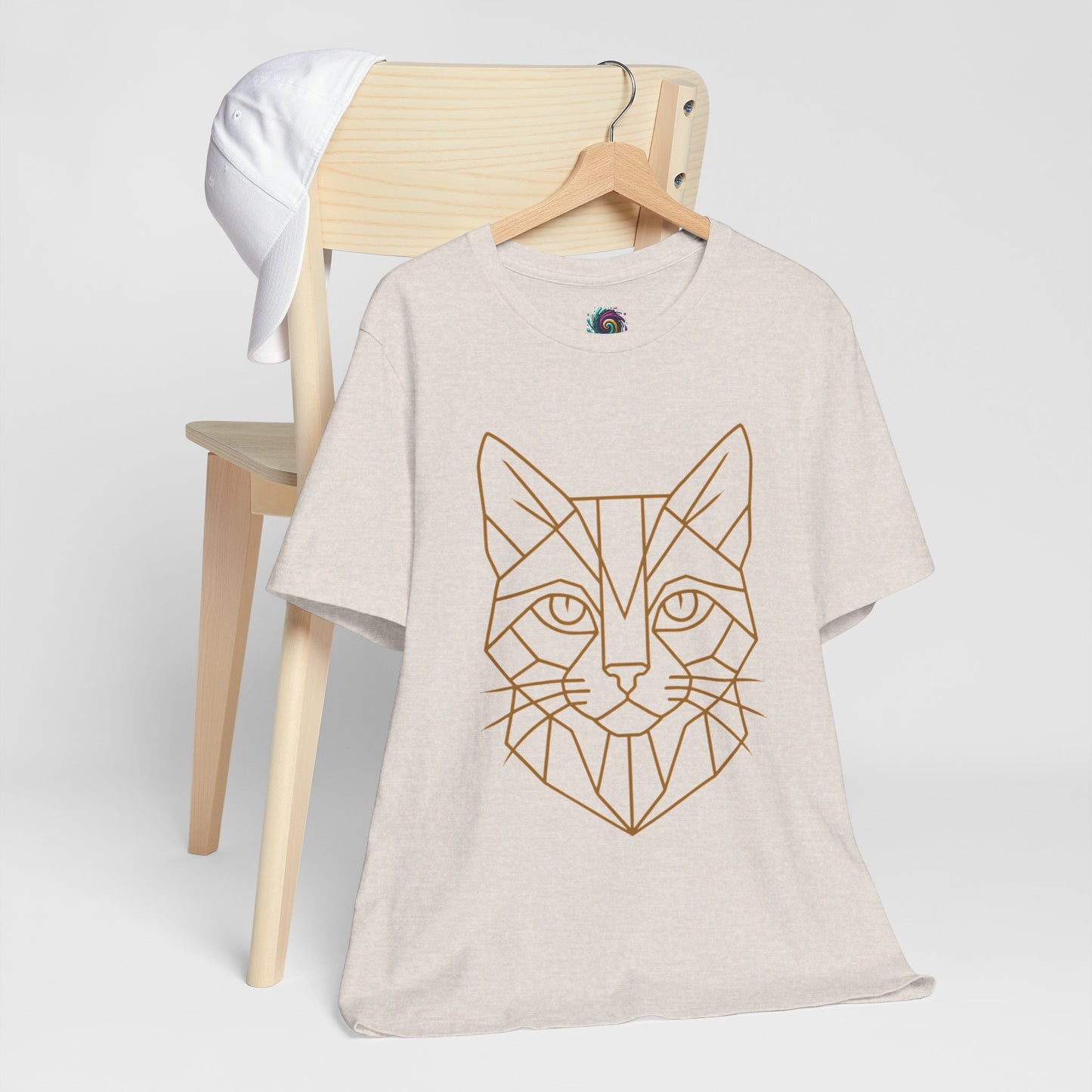 Geometric Cat T-Shirt – Minimalist Line Art Tee - WhimSpin - https://whimspin.com