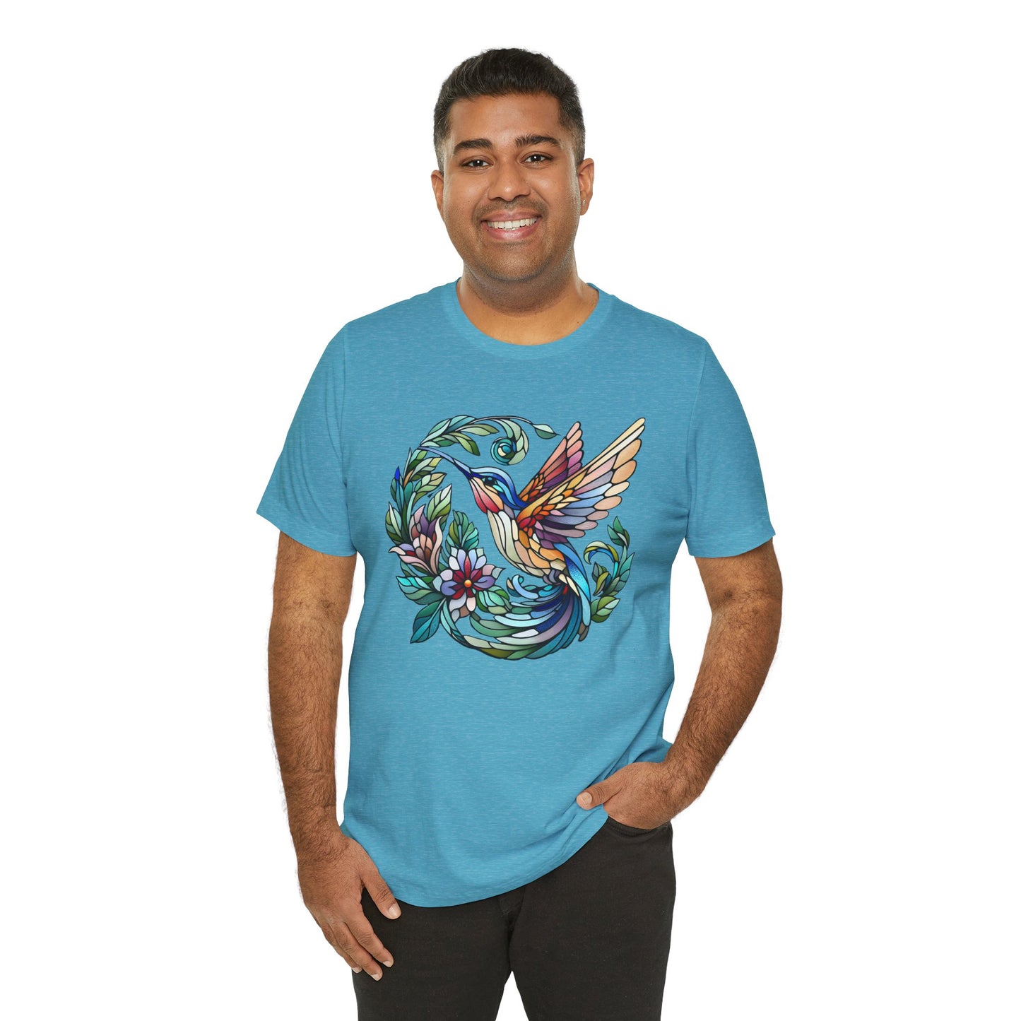 Stained Glass Hummingbird Tee – Vibrant Nature Shirt
