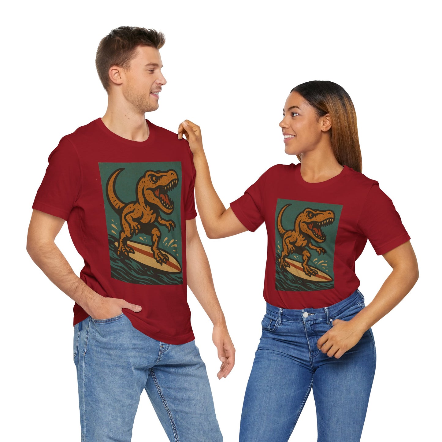 Surfing T-Rex T-Shirt – Funny Dinosaur Graphic Tee for Summer Vibes - WhimSpin - https://whimspin.com