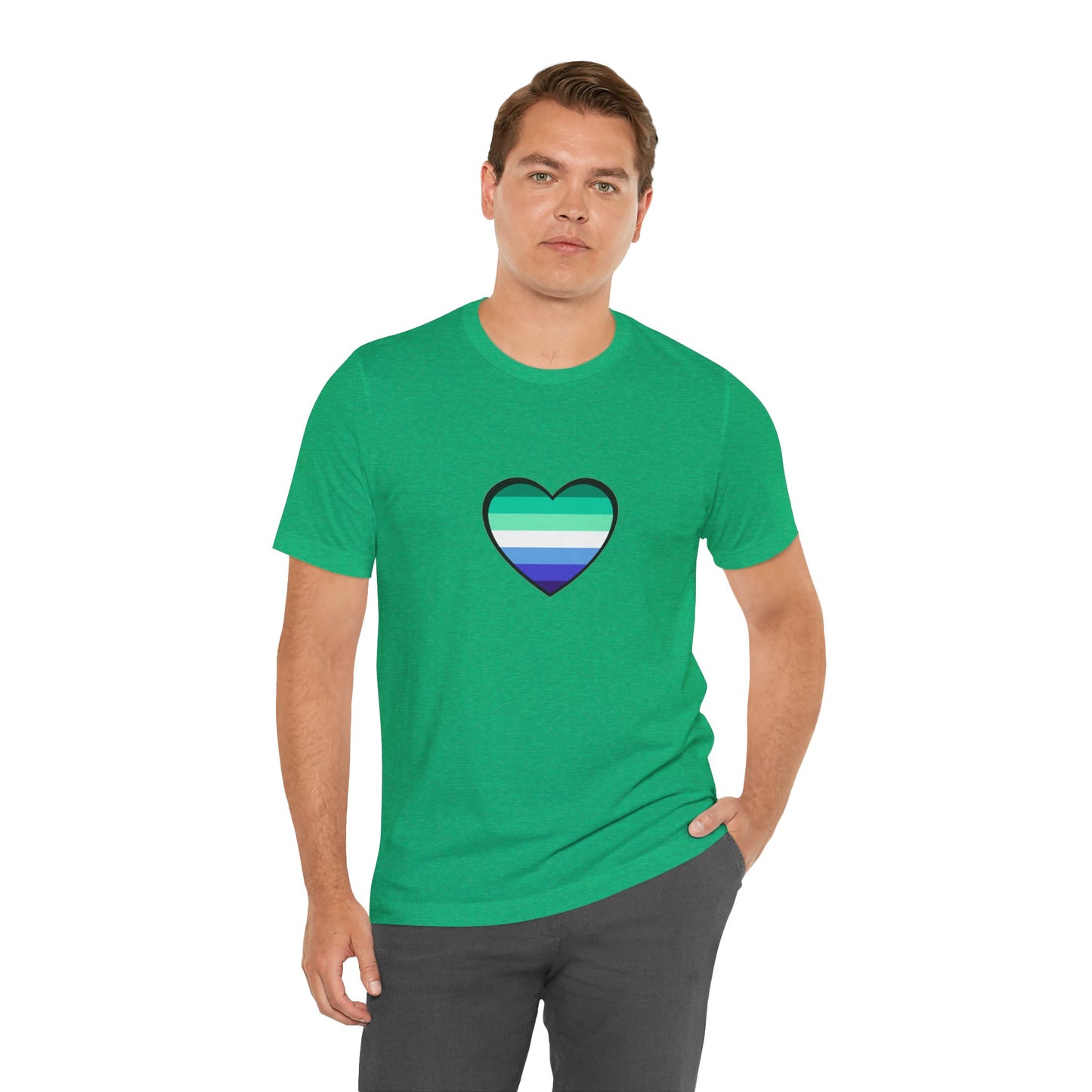 Gay Men’s Pride Flag Heart T-Shirt – LGBTQ+ Flag Design on Unisex Tee