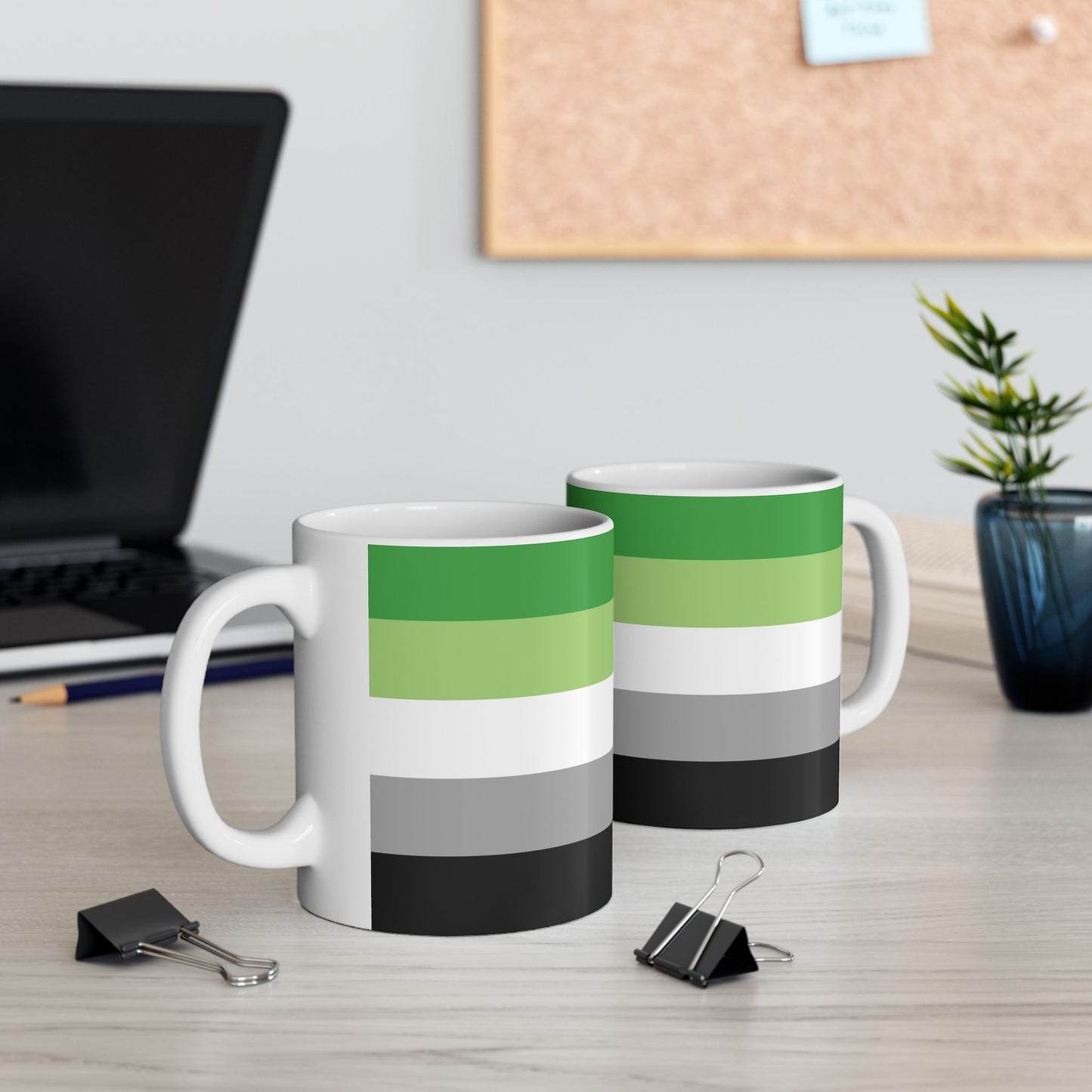 Aromantic Pride Flag Mug – Green Stripe LGBTQ+ Ceramic Cup