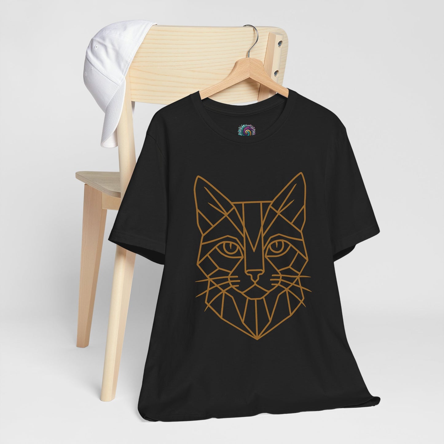 Geometric Cat T-Shirt – Minimalist Line Art Tee - WhimSpin - https://whimspin.com