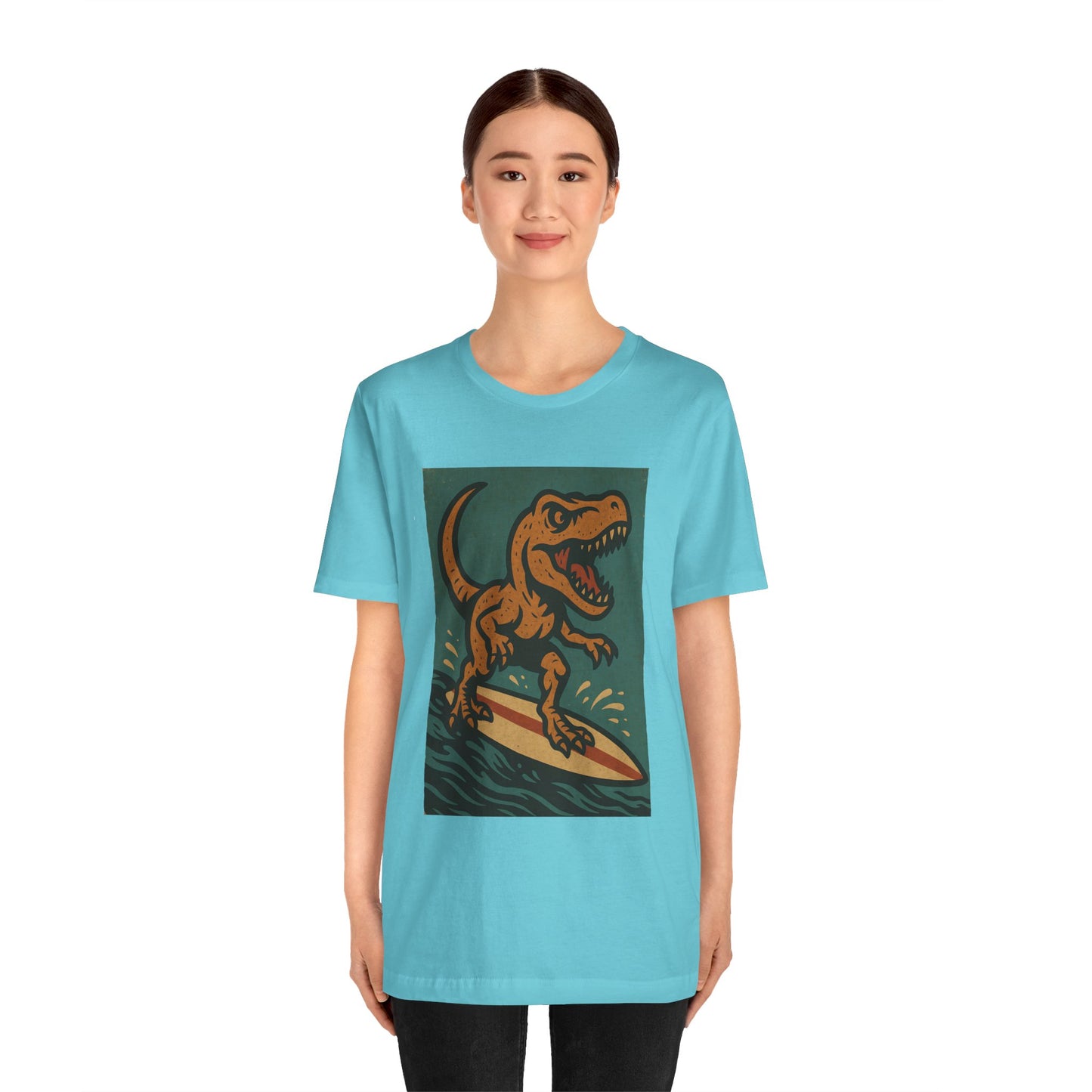 Surfing T-Rex T-Shirt – Funny Dinosaur Surfing Graphic Tee
