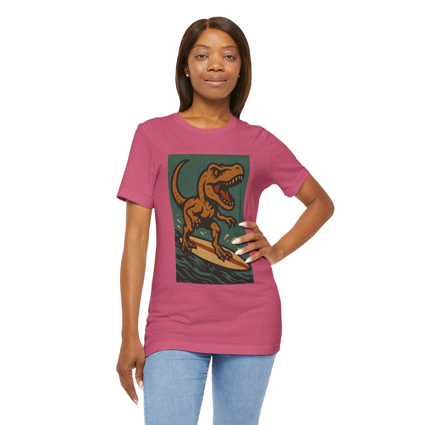 Surfing T-Rex T-Shirt – Funny Dinosaur Surfing Graphic Tee