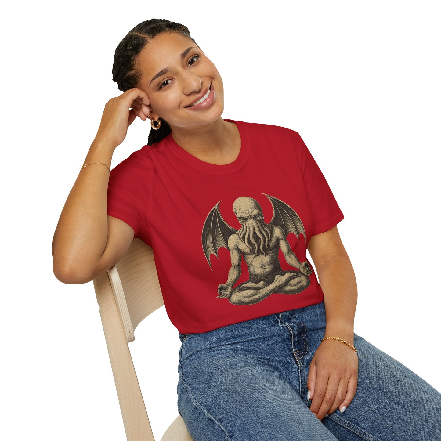 Meditating Cthulhu T-Shirt – Unisex Mythos Tee for Sci-Fi & Festival Fans - WhimSpin - https://whimspin.com