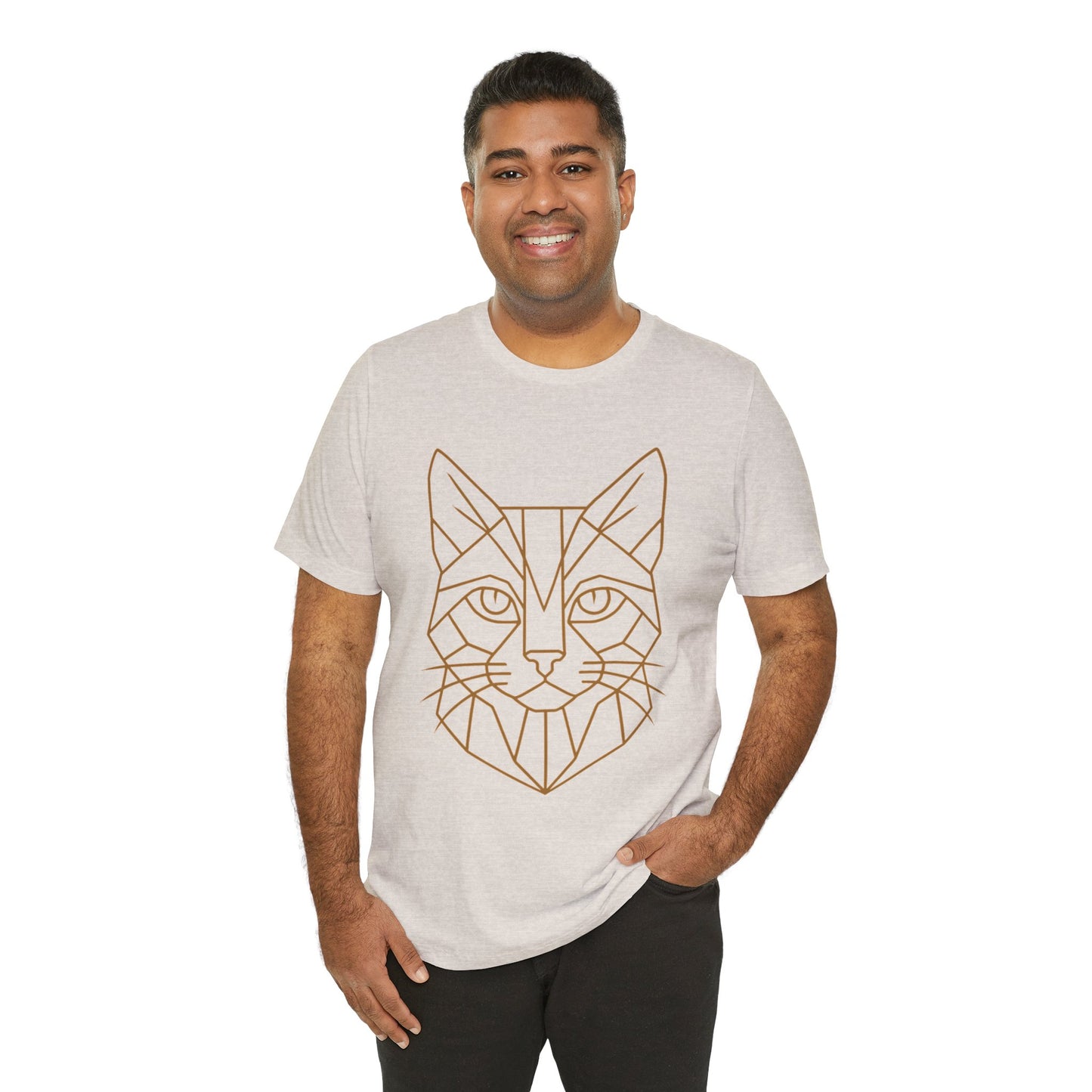 Geometric Cat T-Shirt – Minimalist Line Art Tee - WhimSpin - https://whimspin.com
